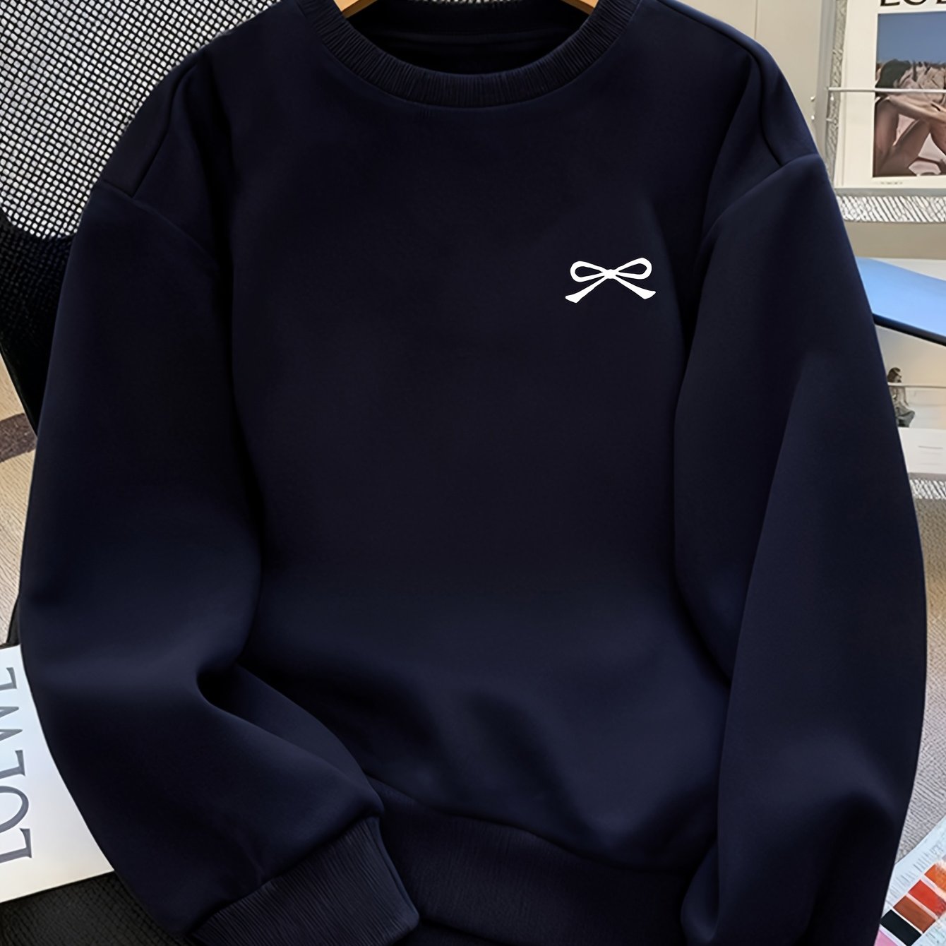 TEMU D325 - 1pc Sweat à Col Rond, Haut Décontracté à Manches Longues Printemps/Automne, Tendance Polyvalent Couleur Unie Motif Nœud, Taille Femme