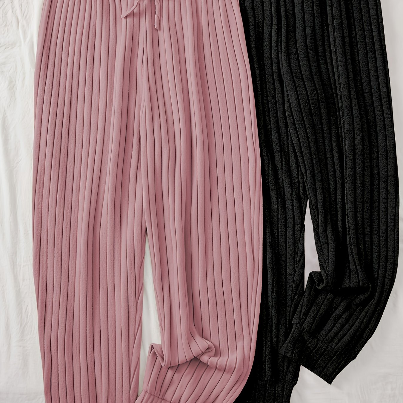 Image of Plus Size Two-pack Textured Thick Stripe Tie-waist Elastic Comfortable Pants