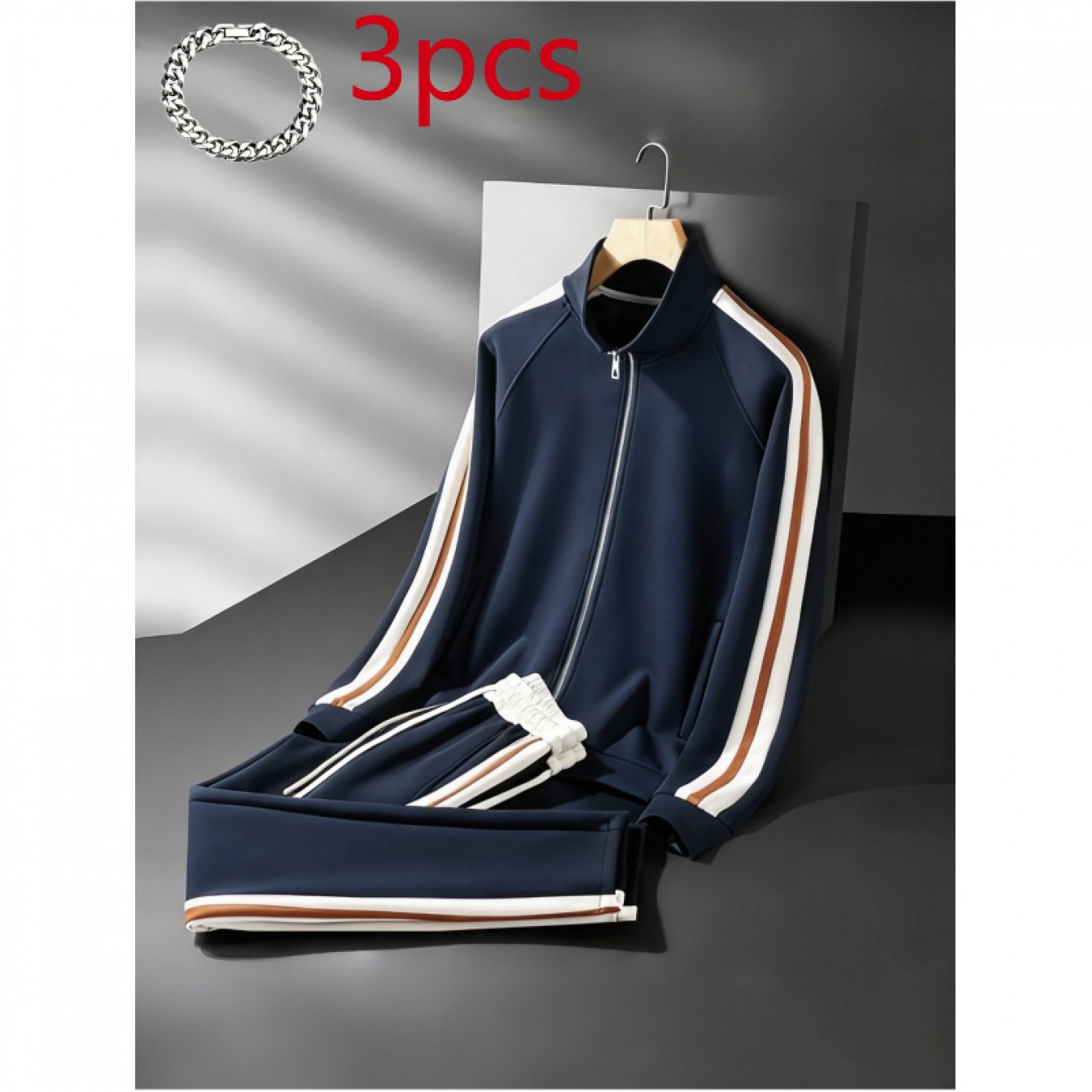 Image of Matching Outfit Consisting Of Men's Casual Sports Jacket With Collar And Coordinating Pants, Suitable For Anyone And In Colors. Ideal Present For Any Event With Complimentary Bracelet