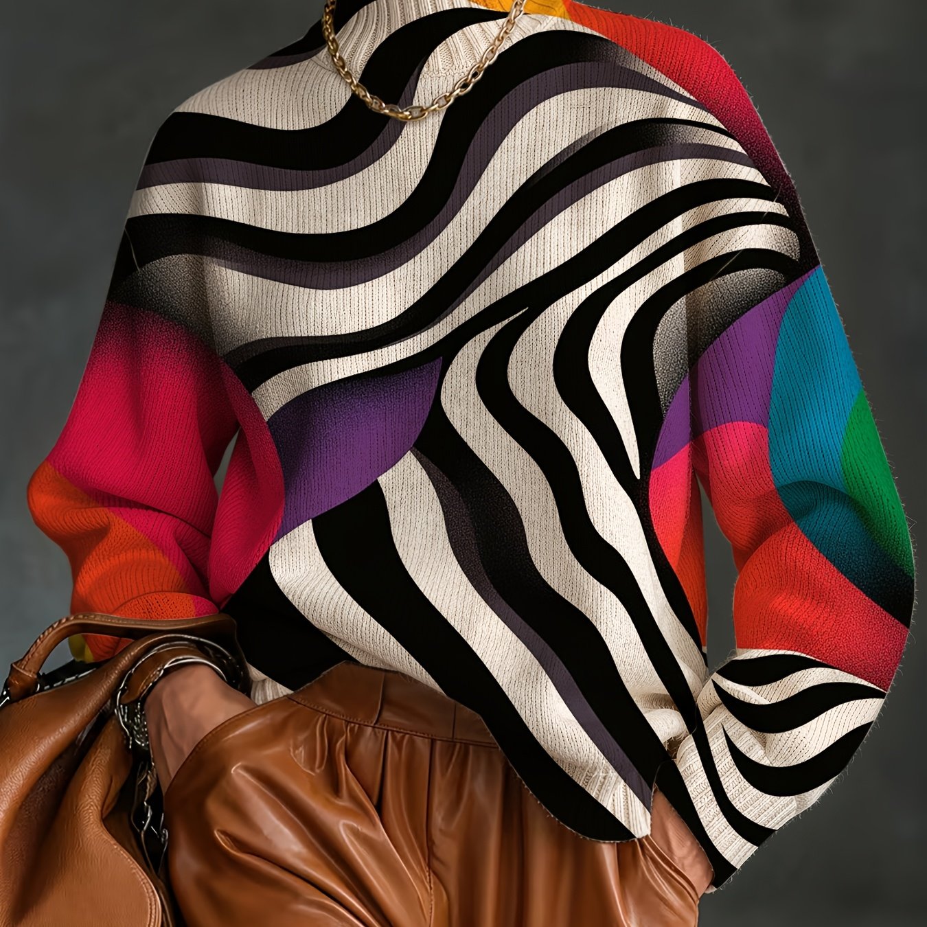 TEMU [Impression numérique 2D] Pull imprimé pour femme, pull épais à manches longues et col , douce, chaud et confortable, convient pour et l'hiver