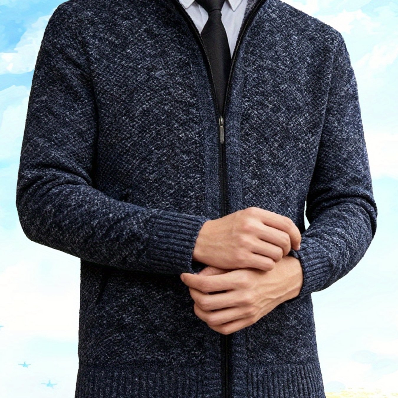 TEMU Autumn And Winter Casual Sweater Cardigan Jacket For Men, Thick Zipper Jacket With A Slightly Loose Three-dimensional Cut, Hiding Flesh And
