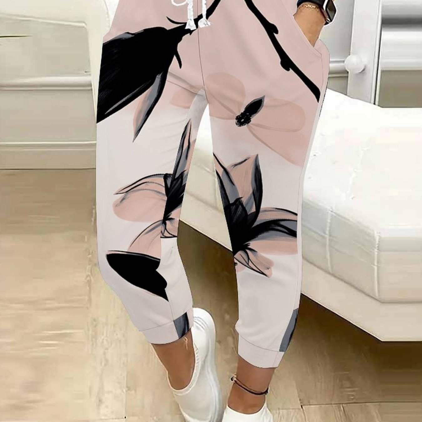 TEMU Classic Women's Drawstring Pants With Floral, Botanical, Geometric, And 250th Anniversary Celebration Prints, Suitable For Outdoor Play, S, And