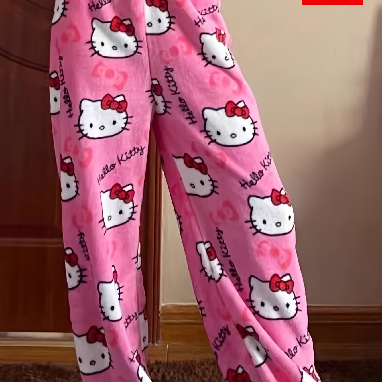 Authorized Hello Kitty Fleece Sleep Pants For Winter, Home Pants For Women, Featuring Cute Cartoon Designs And A Bow, Suitable For Wearing Outside As Well