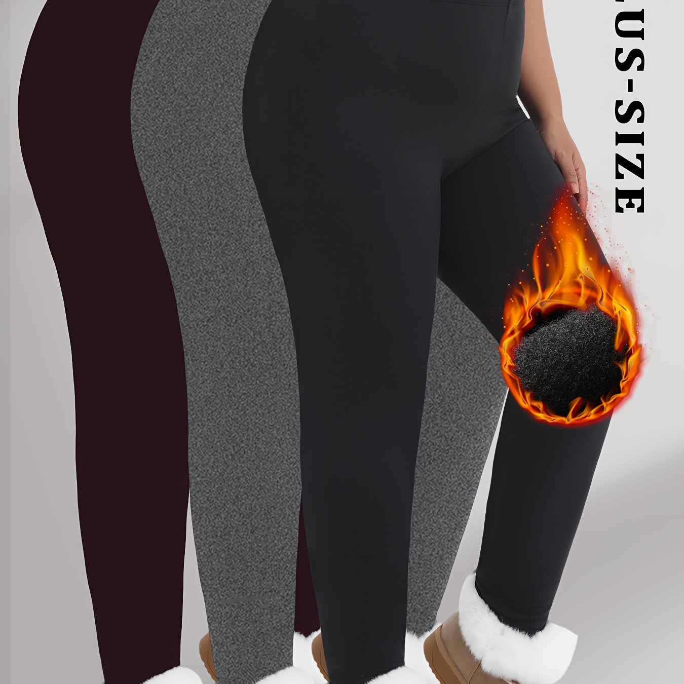 TEMU 3ER-PACK Superweiche Fleece-gefütterte Leggings in großen Größen für Damen, Workout Yoga Lauf Thermal Warme Hosen für kaltes Winterlaufen