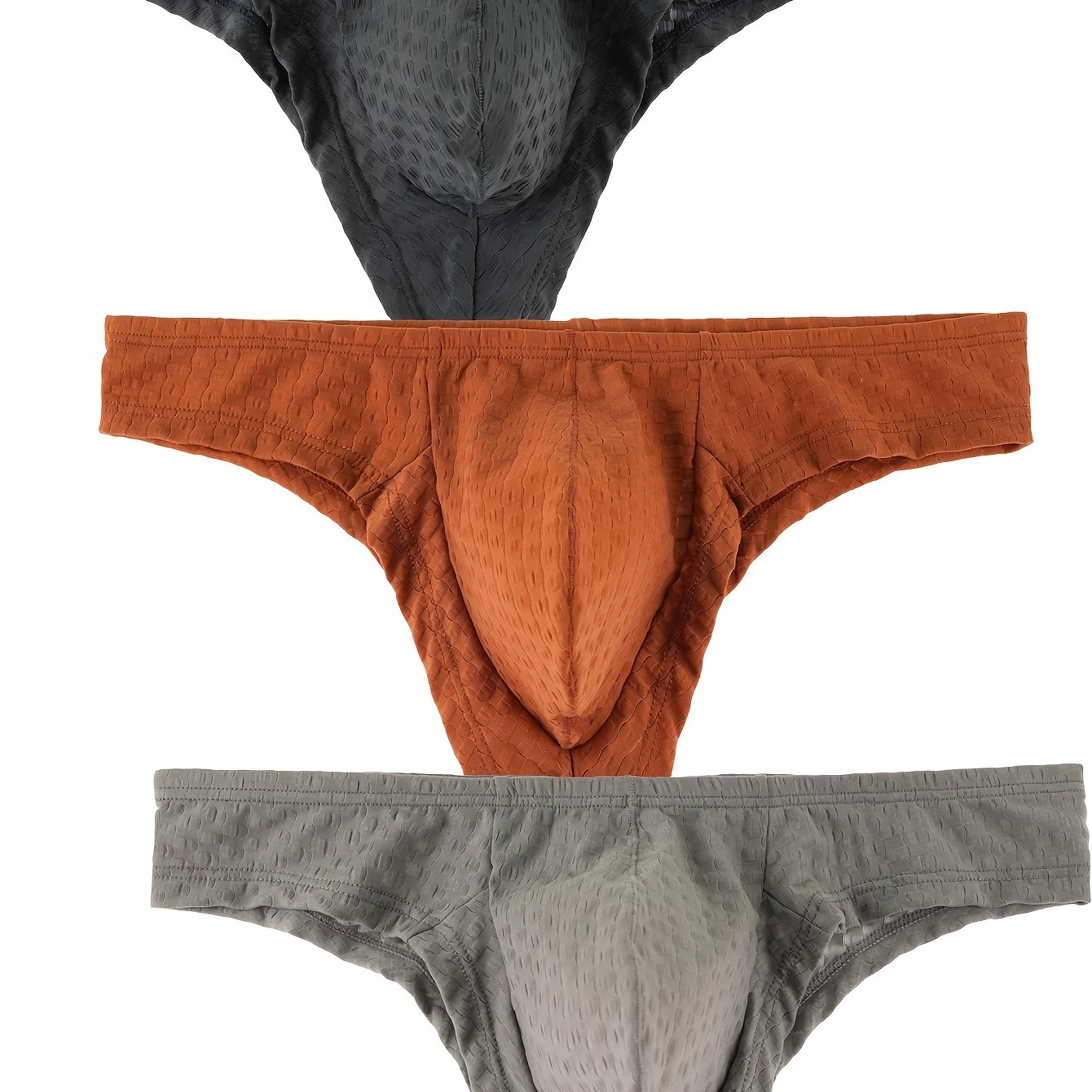 TEMU 3pcs Men's Low-rise Briefs With Mesh Cutouts, Hip-revealing, Thin, Transparent, Stretchy, Stylish Underwear, Breathable And Comfortable, Trendy