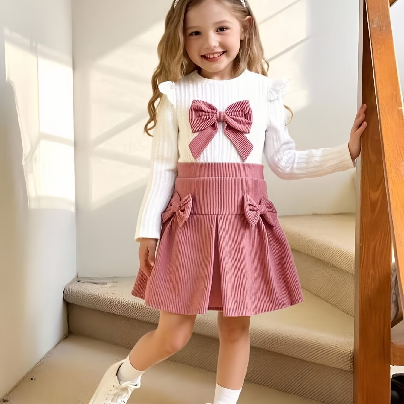 Girls' Fall Winter Bow- Long Sleeve Top And Bow Skirt Set/p102165, Autumn Essentials