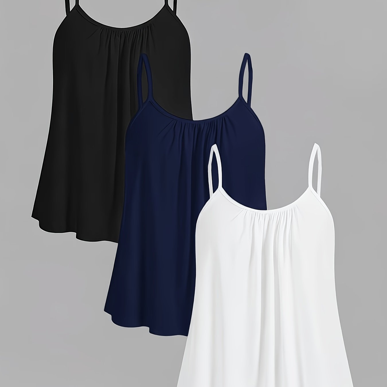 TEMU Summer Women's 3pcs Set Pleated Camisole Loose Casual Vest