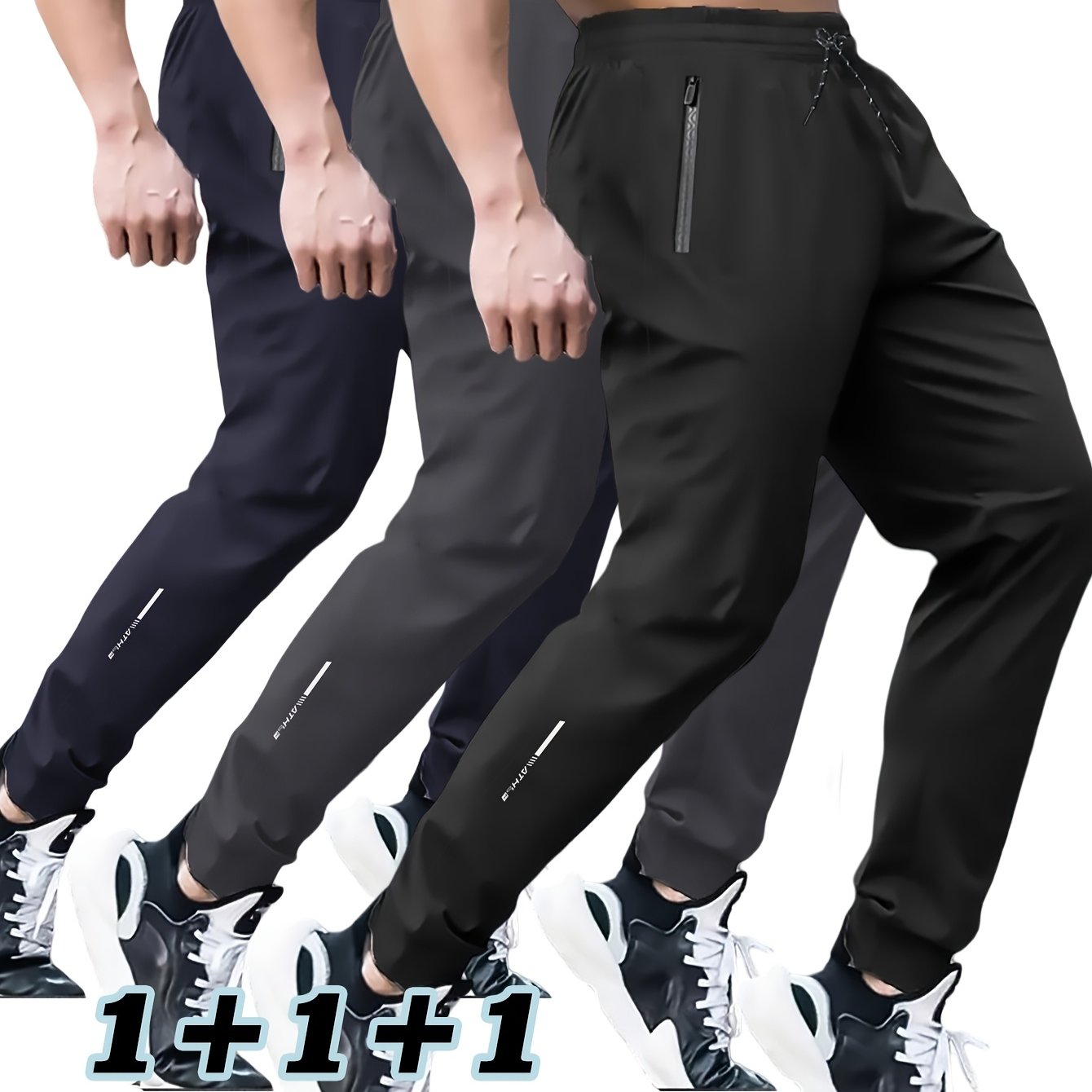 3pcs Men's Spring And Autumn Pants Versatile Men's Casual Pants Men's Fashion Trousers Slimming Zipper Tied Feet