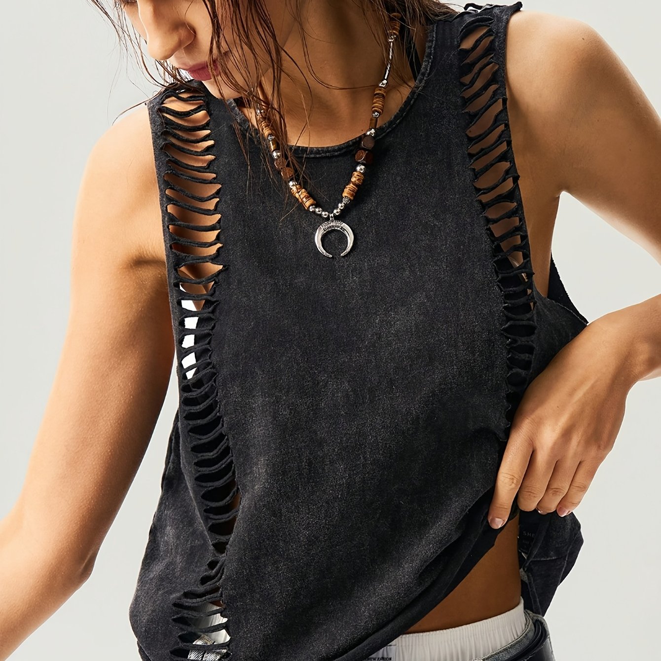 TEMU Women's Casual Bohemian Washed Distressed Vest, Made Of Breathable And Soft Fabric, Suitable For Daily Casual Wear And Vacations, A11881-1