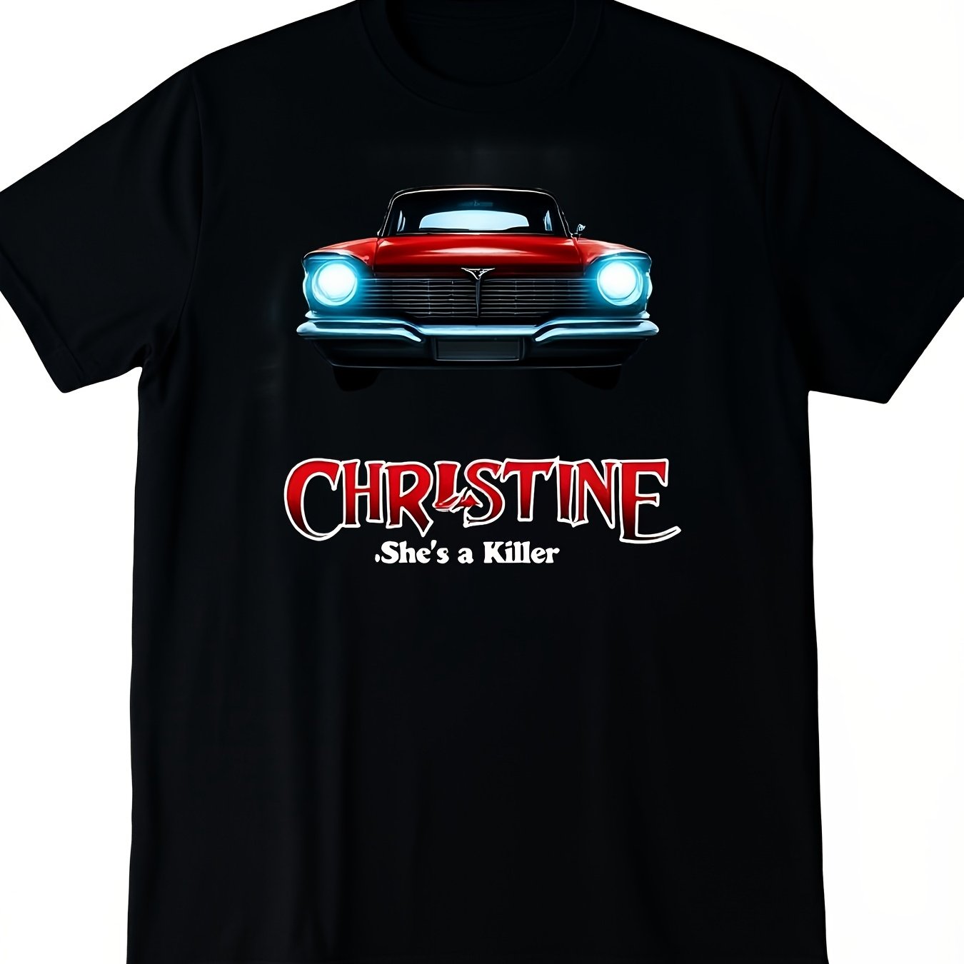 TEMU Plus Size Men's Christian Horror Print T-shirt " A Killer" Red Vintage 80s Style T-shirt, Soft And Breathable Fabric, Sizes Up To 3xl, Casual