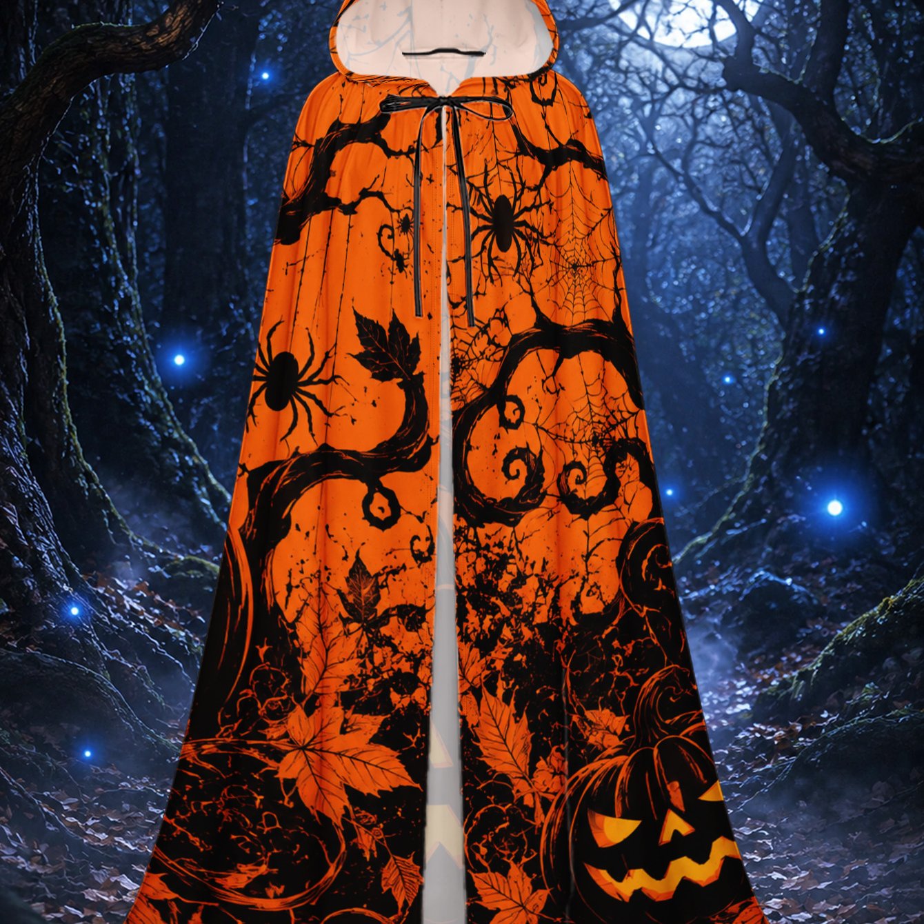 TEMU 1pc, Polyester 's Robe With Halloween Gothic Pumpkin Night Pattern, Hooded Cape For Halloween And Christmas Cosplay, Suitable For Men And Women,