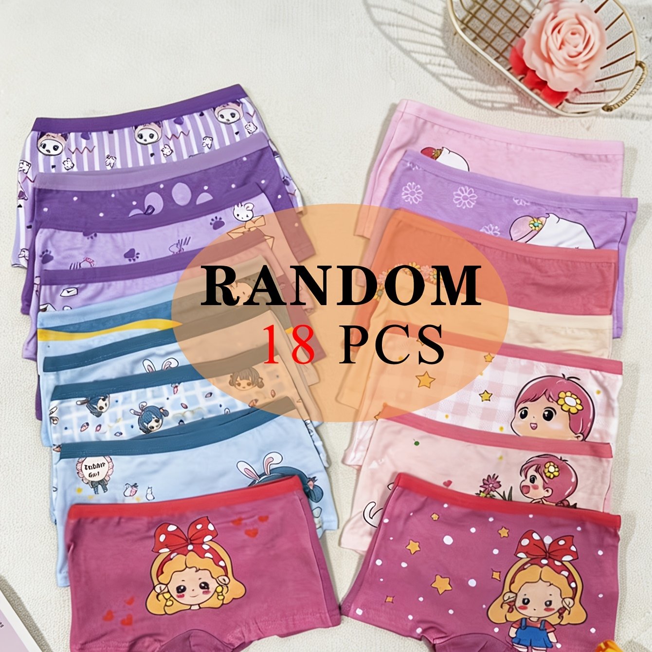 Random 18pcs/pc Girls' Briefs Cartoon Animal Pattern Elastic Breathable Girls' Underwear