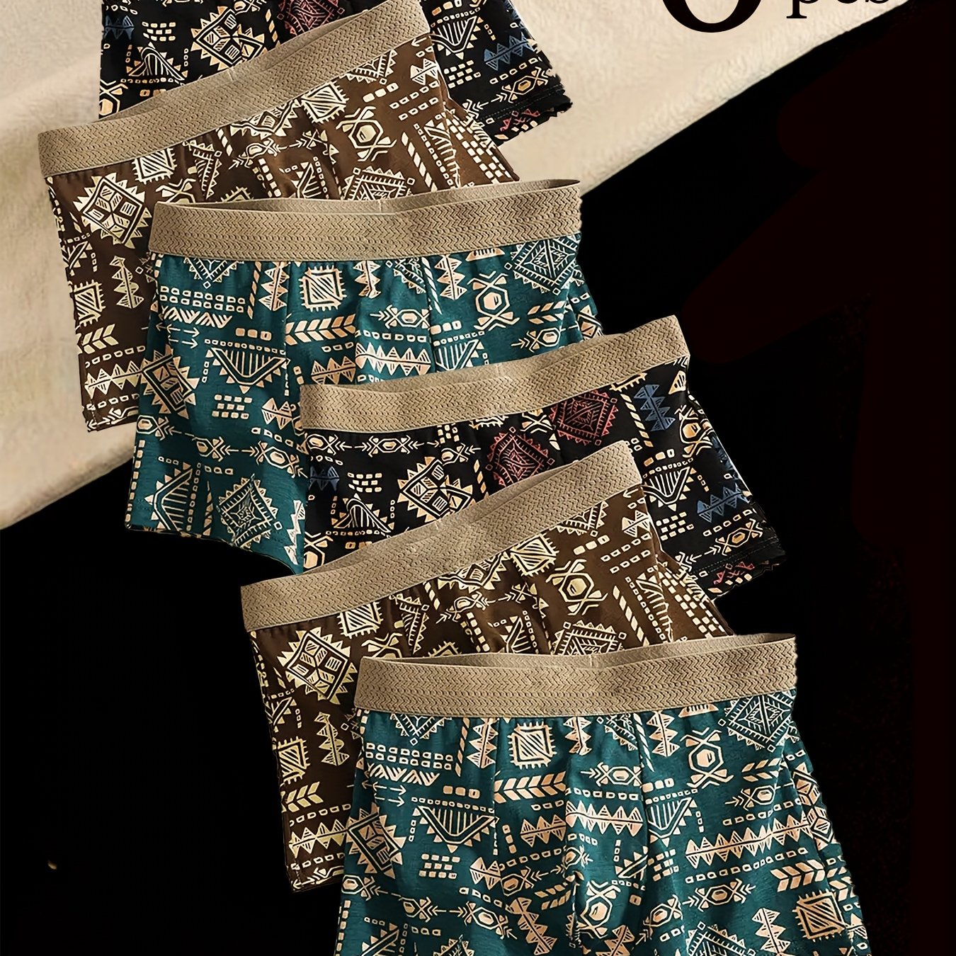 6pcs Briefs, New Ethnic Exotic Style, Retro Print Patterns, , Men's Underwear, Very Suitable For Vacation Wear