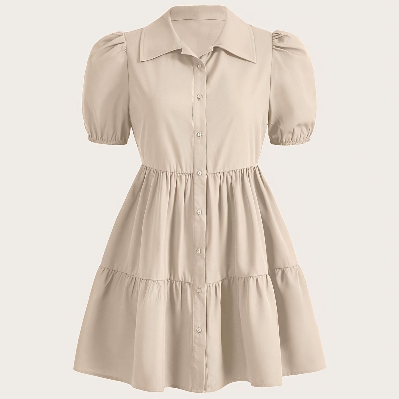 TEMU New Women's Fashion Easy Casual Elegant Solid Color Short-sleeve Dress With A Single-breasted Collar