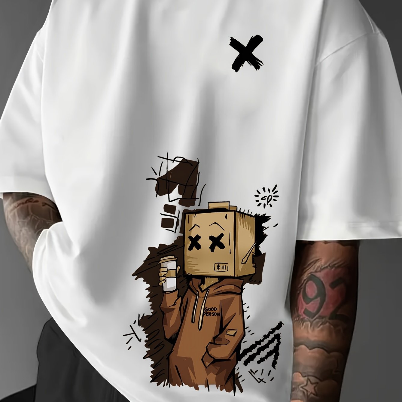 TEMU Men's Summer Casual Tshirt With Robot & Cupcake Graphic Round Neck Loose Fit Geometric For Streetwear Or Gifts Casual Summer Wear Graphic