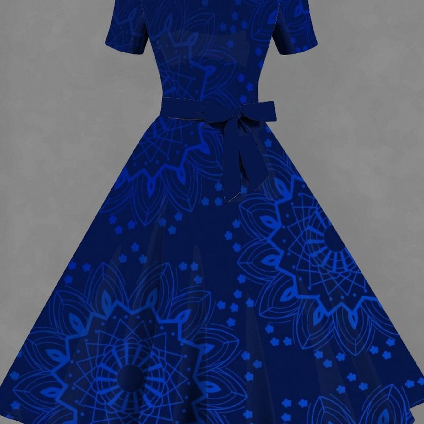Plus Size, Plus-size Women's Short-sleeve Square Neck Dress With Full Flared Skirt, Classic Trendy Print. Adopts Three-dimensional Tailoring To Reshape Body , Ideal For Daily Commutes And Parties.