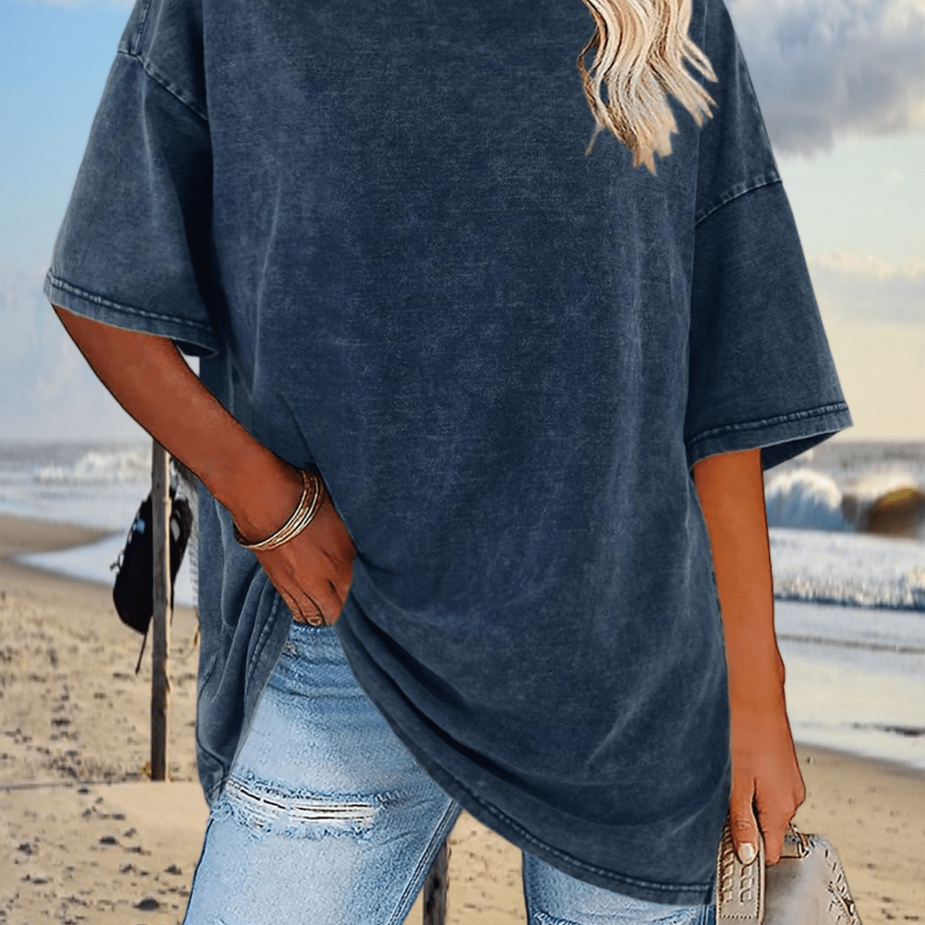 Women' Summer Oversized T Shirts Vintage Tees Crewneck Short Sleeve Washed Tunic Tops