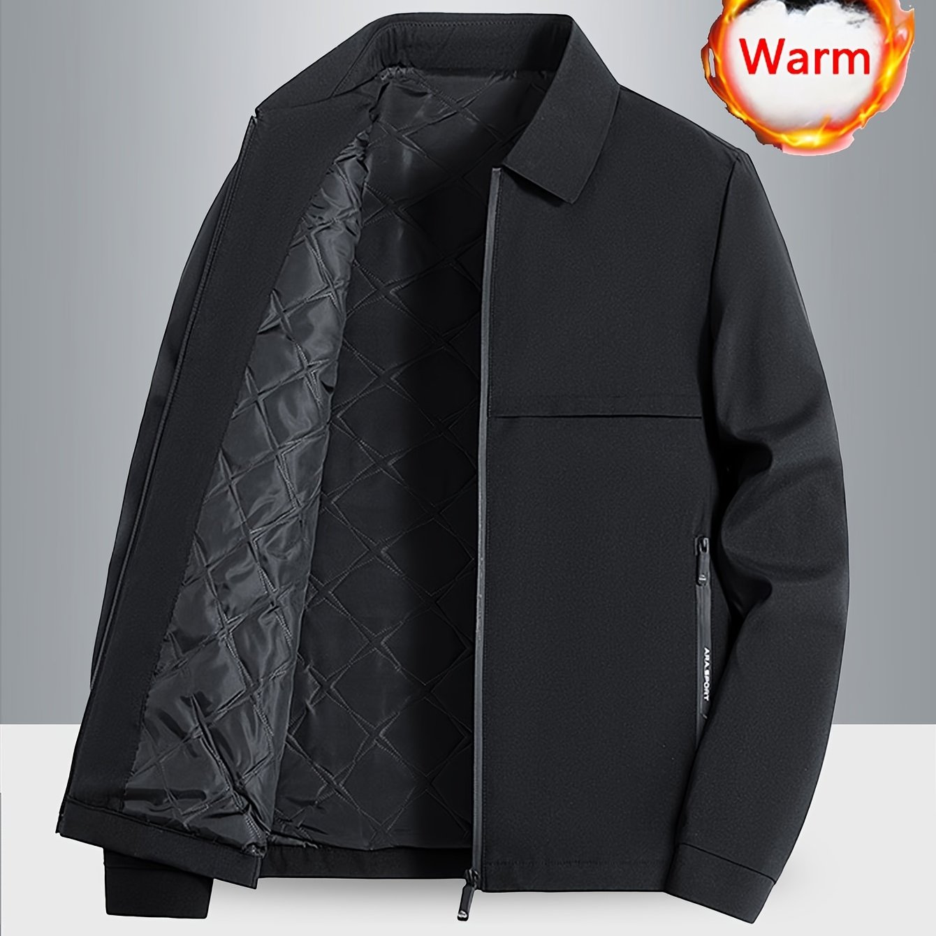 TEMU Autumn/winter Men's Outdoor Light Business Lapel Solid Color Jacket With Lining, Warm And Cold-resistant, Stylish And Versatile Thickened Jacket