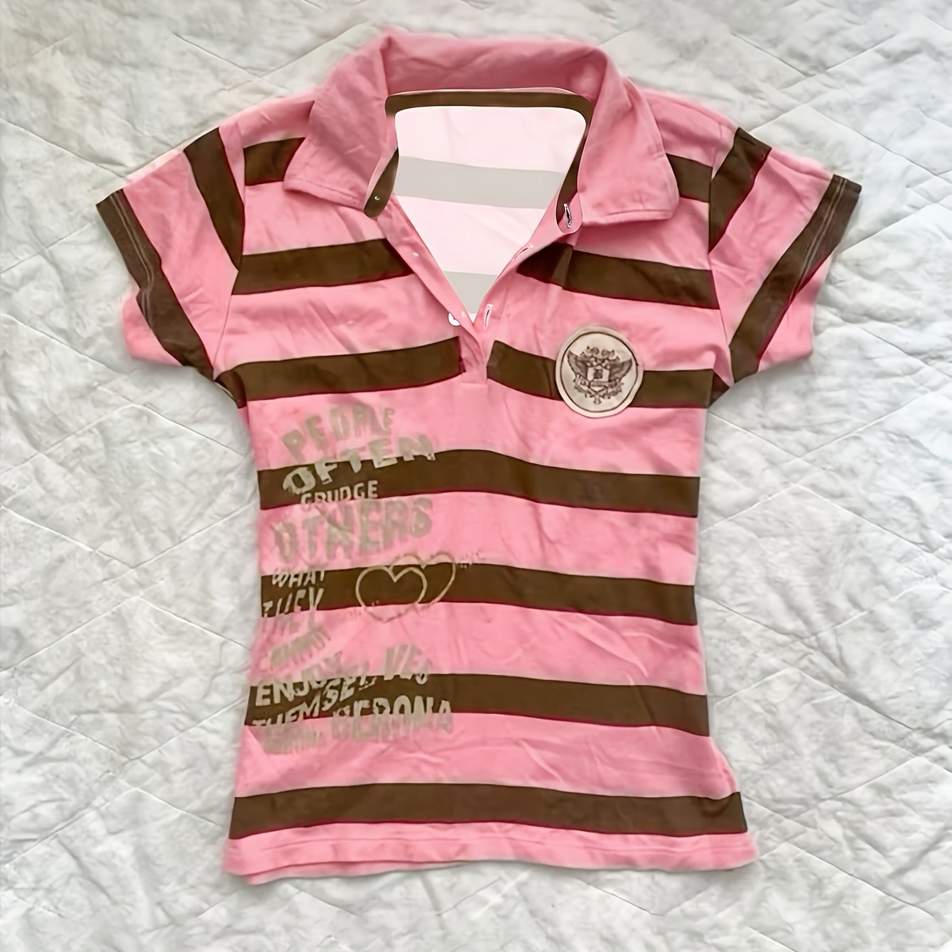 TEMU Women's Striped Fashionable Retro Cute Clothing Y2k Elegant Women's T-shirt Cute Slim Aesthetic Harajuku Y2k Style Women' Harajuku Style T-shirt