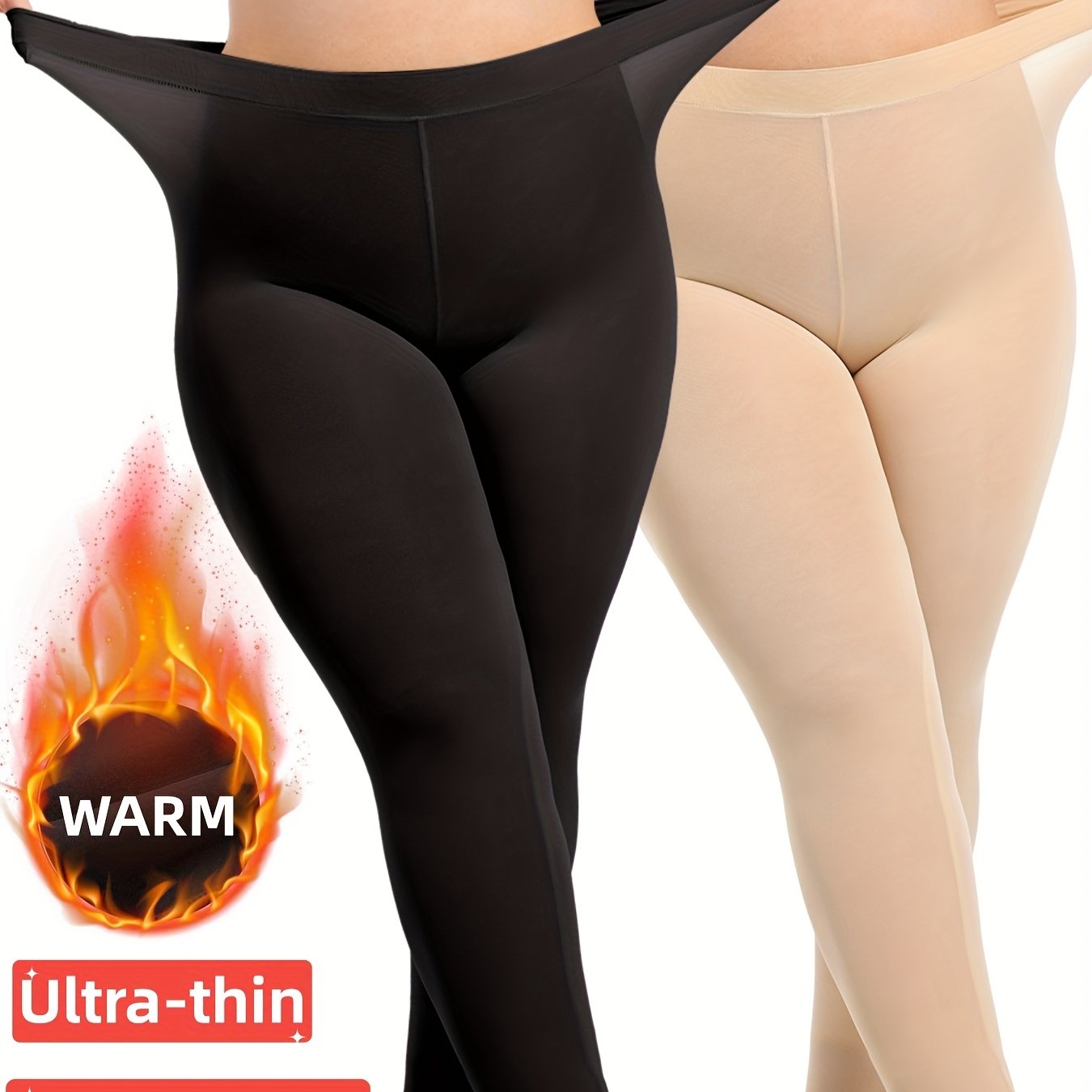 2pcs Set Plus Size High Elastic Ultra-thin Mask Pants, Lightweight And Slim Basic Leggings, Autumn And Winter Inner Wear Thermal Underwear Long Pants For Women