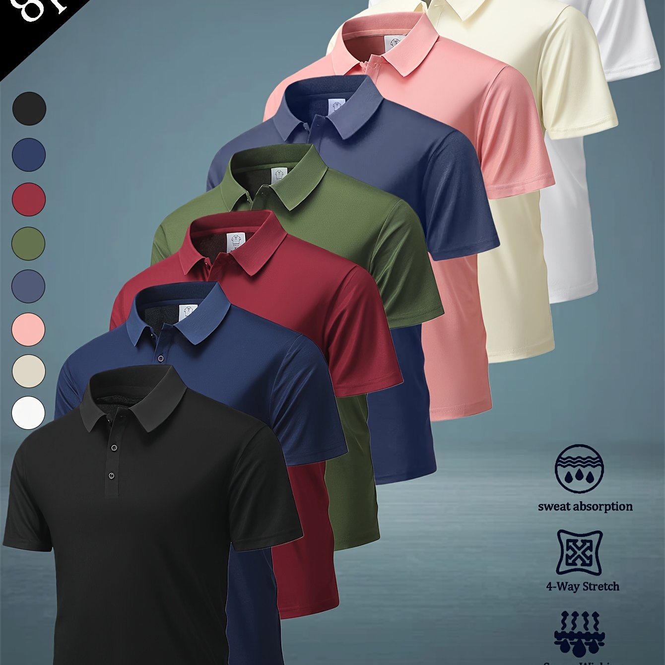 TEMU 8pcs Set Of New Multi Colored Summer Collar Men's Short Sleeved Shirts, Seamless Light Plate Multi Colored Shirts, Casual Sportswear Men's Tops,