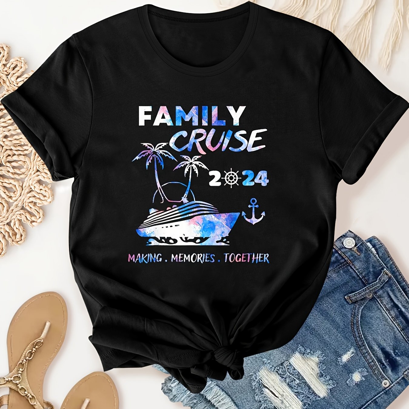 Fashion 2024 Family Cruise Vacation Print Crew Neck T shirt