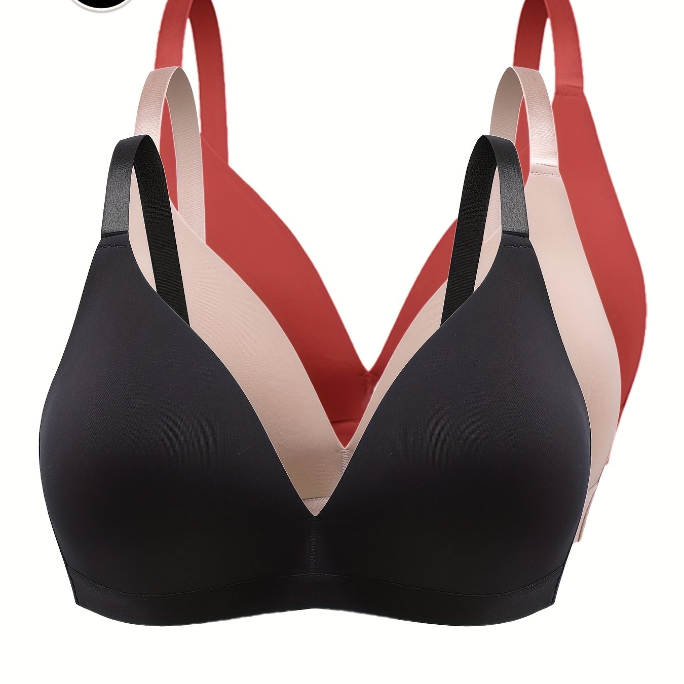Image of 3pcs Plus Size Wireless Bras For Women, Comfortable T-shirt Bra, Ultra Soft Wireless Everyday Bras, Soft And Lightweight, Women's Lingerie& Underwear