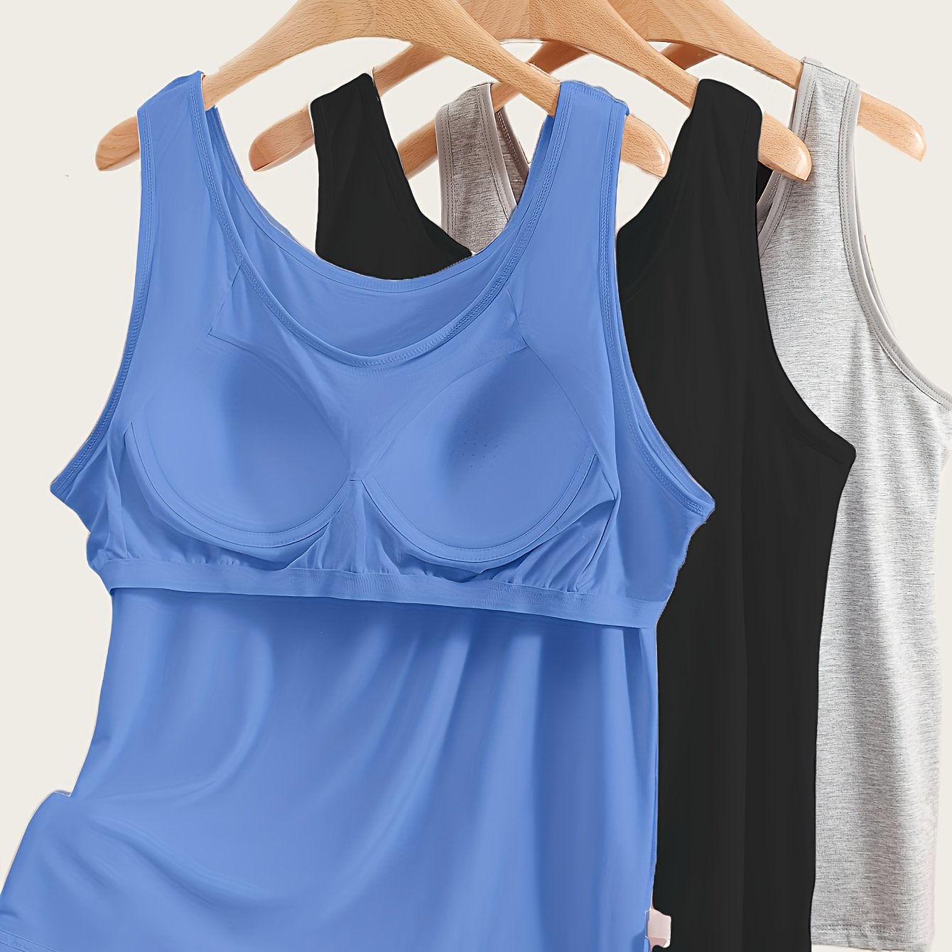 E-shop 3 Stück ZIMI Damen Plus Size Oversized T-Shirts mit integrierten Pads (Keine Unterwäsche nötig) – Weite Träger, Schichtbar für