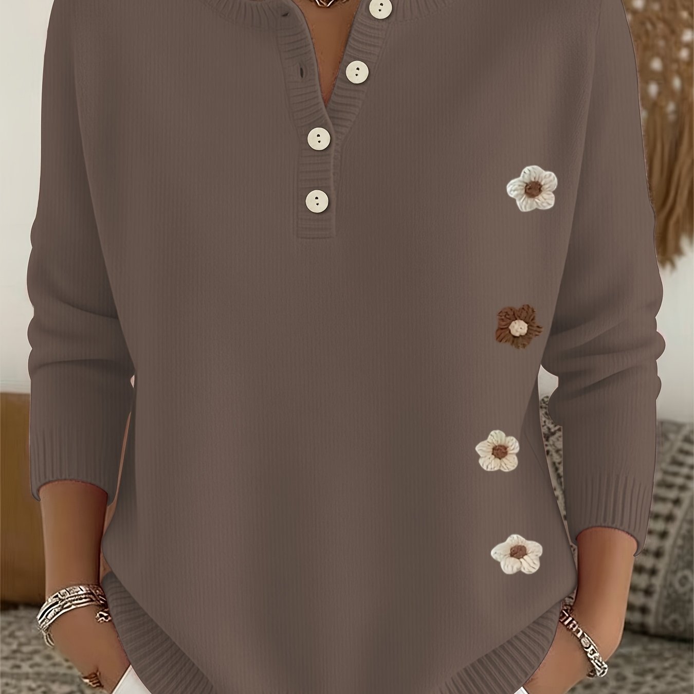 TEMU Pull Femme Tendance Semi-Ouvert, Col Rond Manches Longues