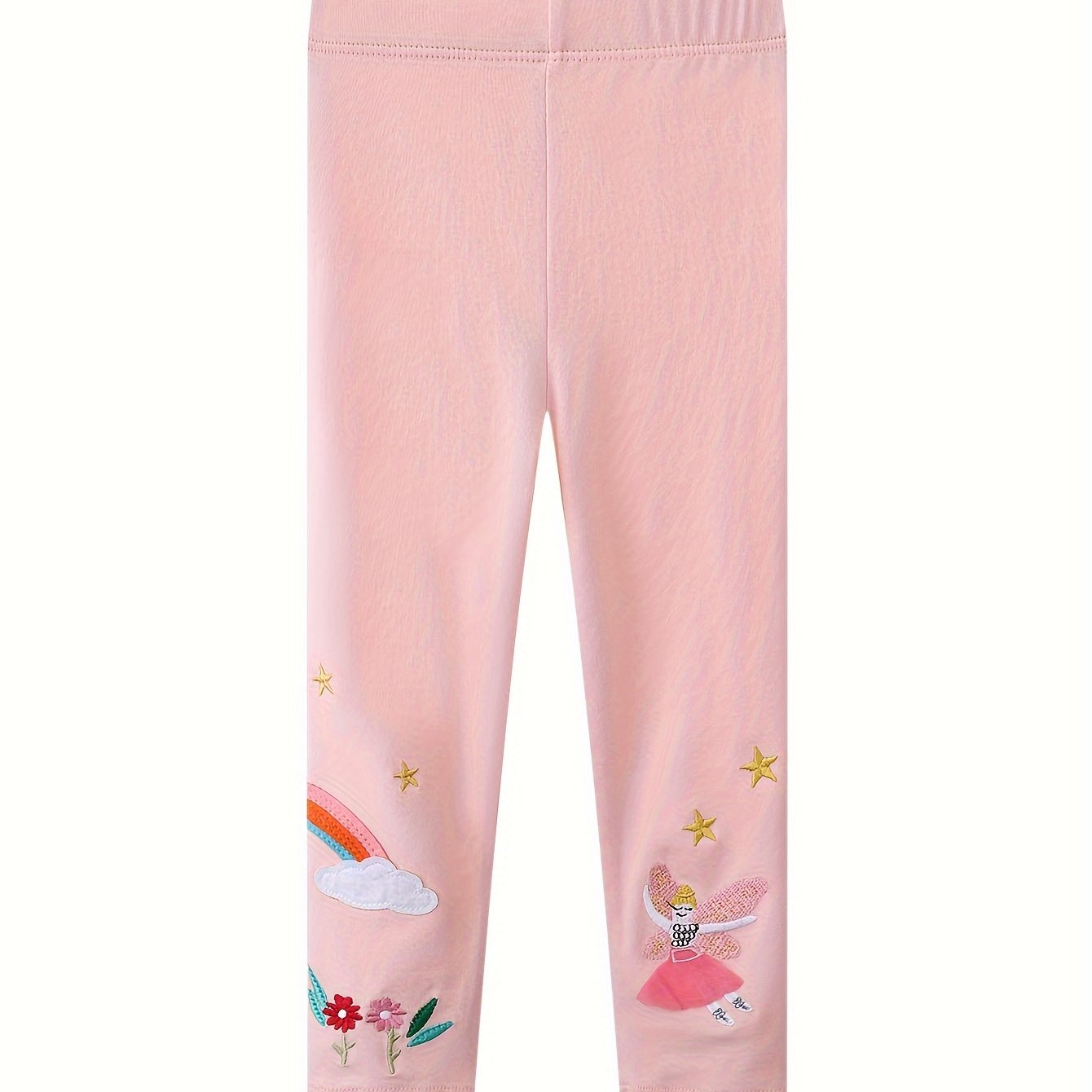 Spring And Autumn ' Pink Leggings Cartoon Elf Embroidery Knitted Slim-fit Pants