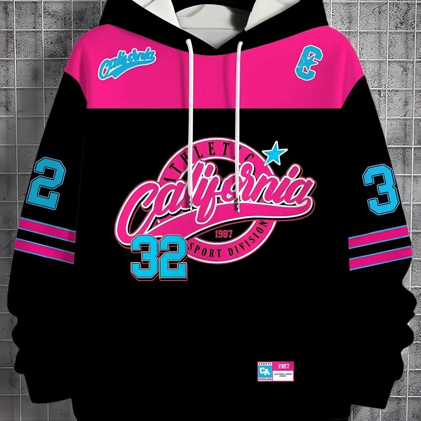 TEMU Men's New Long-sleeve Casual Hoodie With "1987" And "sportdivision" Graphic Print, Fashionable Sweatshirt With Stylish Pattern, Sporty And
