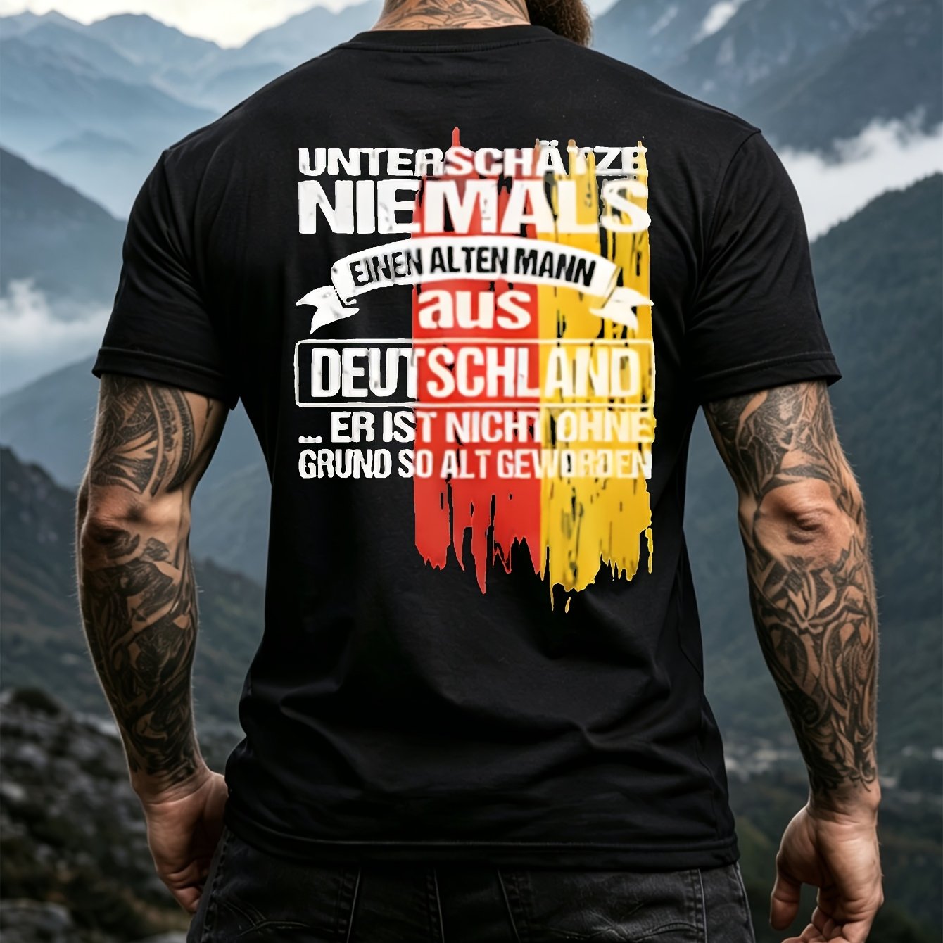 Black Back T-shirt Design Germany Flag And German Text Design For Casual Attire Outdoor Leisure Breathable Unisex