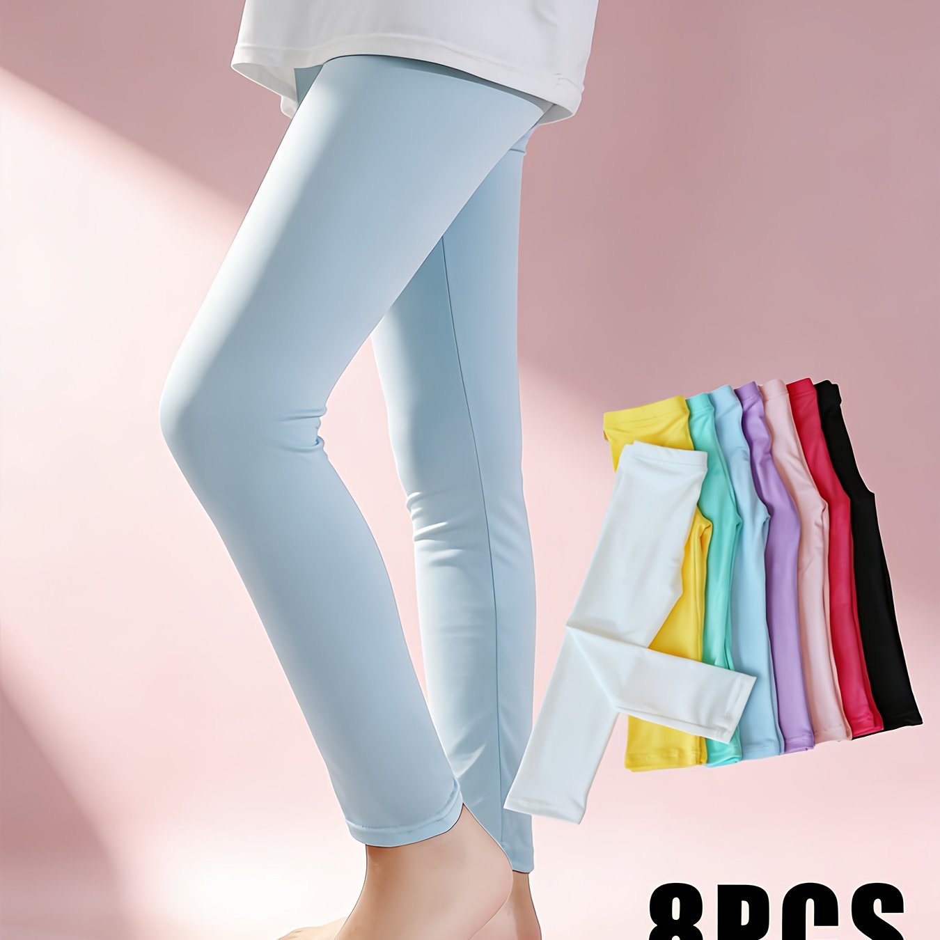 TEMU 8pcs Set Of Girls' Elastic Leggings, Soft And Skin-friendly Tight Pants, Optional Daily Versatile Style, Essential For Seasonal Change