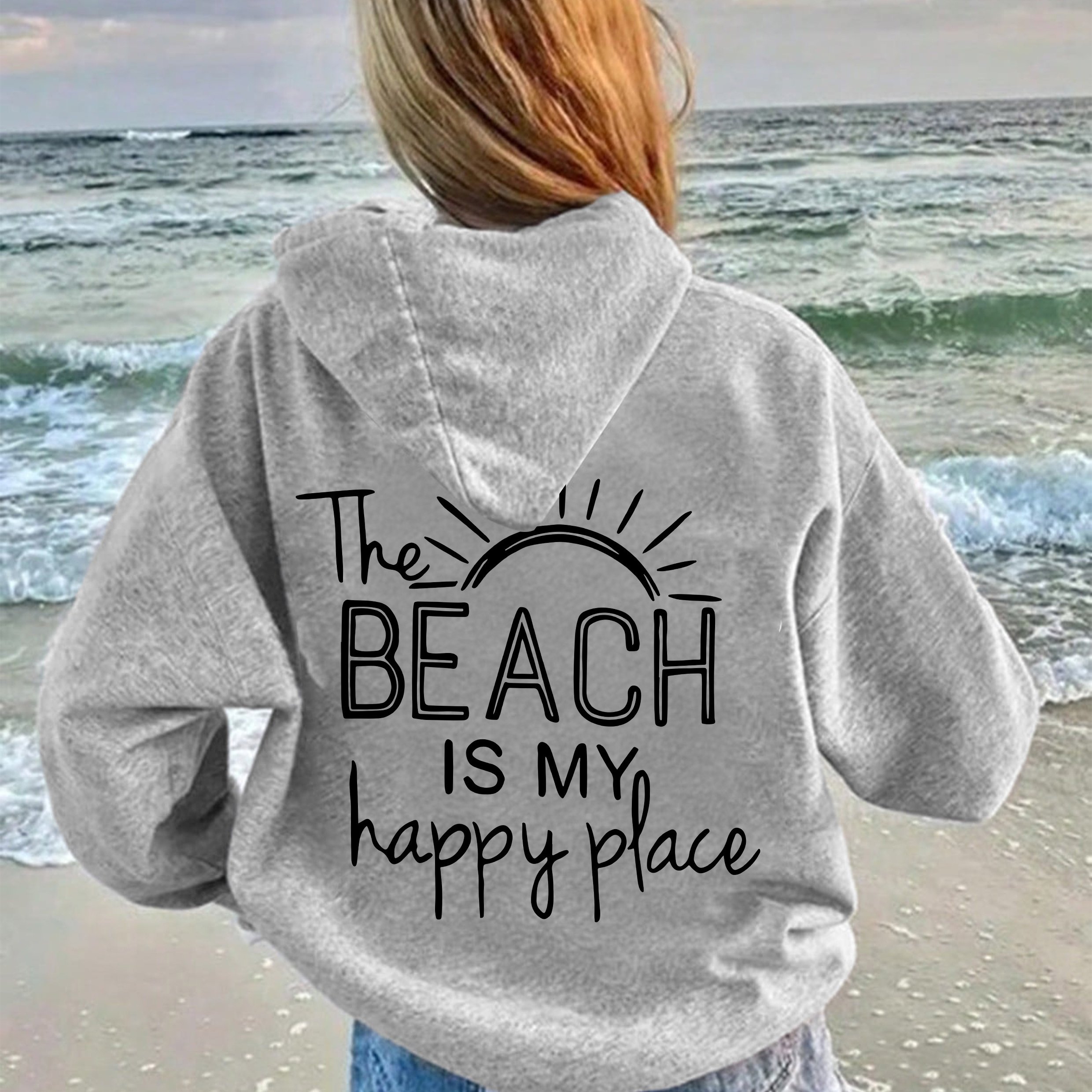 Women's Casual Hoodie With Geometric Pattern, 100% Polyester Knit Fabric, Stretch Pullover With Pocket Detail, Fall/ Hooded Sweatshirt