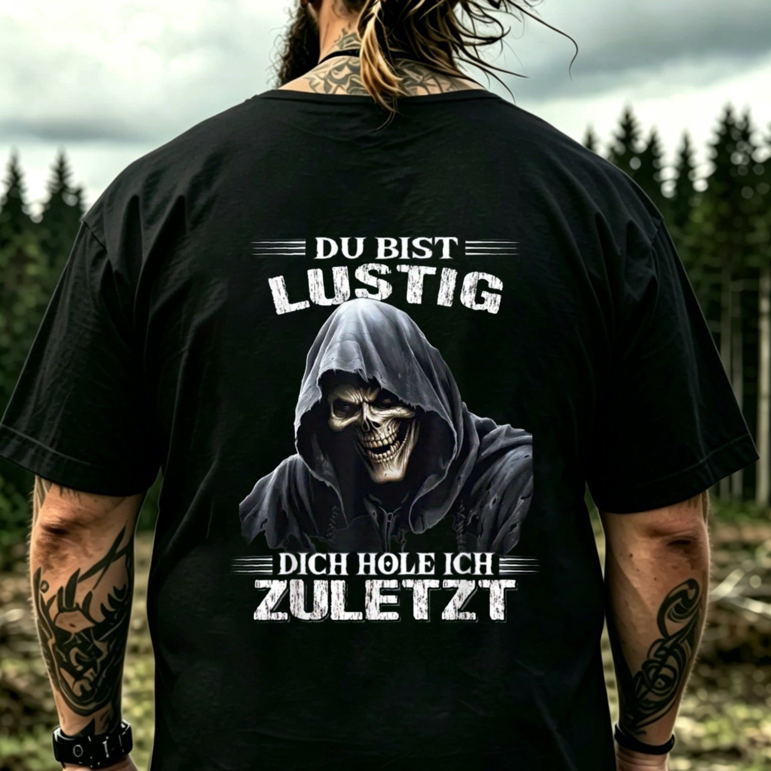 Men's With Reaper Graphic And German Text For Casual Wear, Plus Size