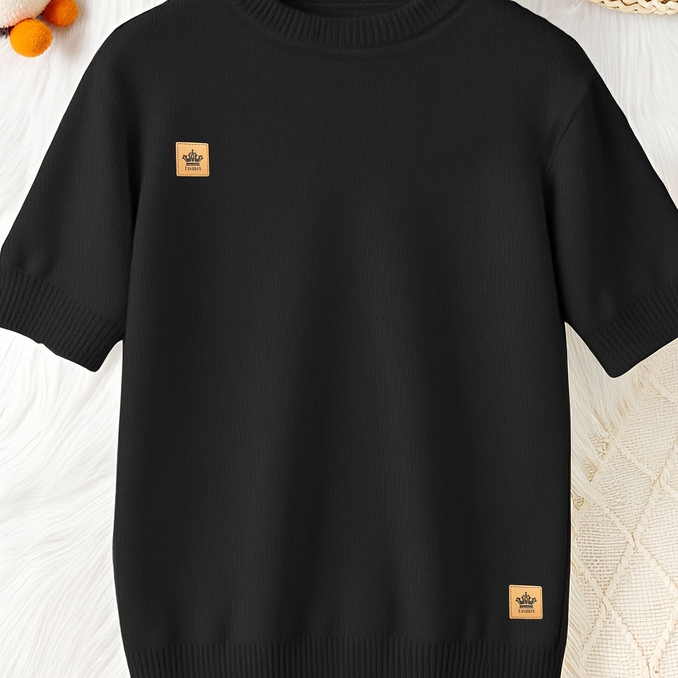TEMU Nouveau Pull Décontracté pour Femme, Manches Courtes Col Rond Lâche, Tendance, Design Texturé, Tissu Durable, Matériau Confortable et Élastique,
