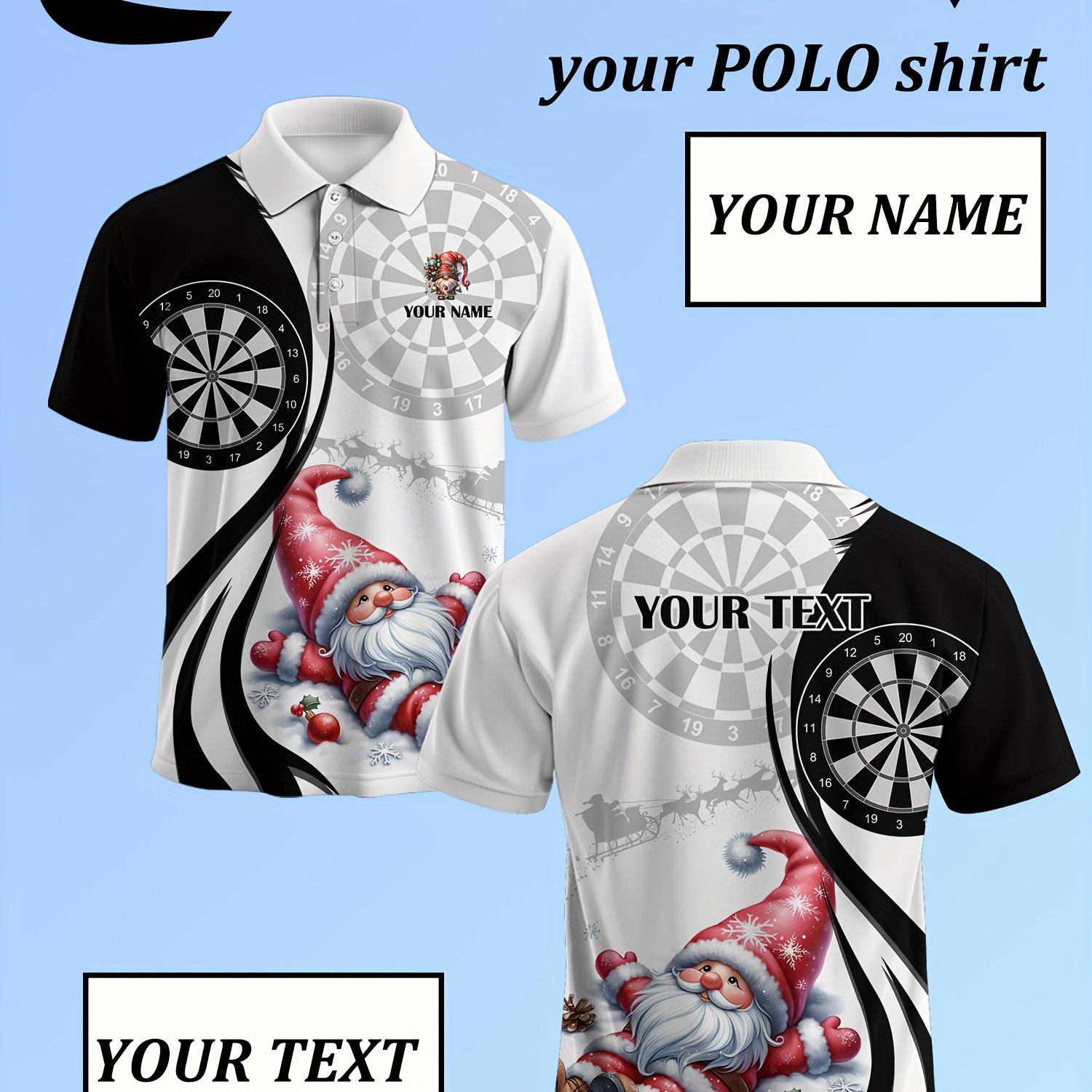 TEMU Custom Christmas Darts Theme Shirt, Personalized Name And Text, Plus Size, Suitable For Work Or Casual Daily Wear, Essential For Clubs,