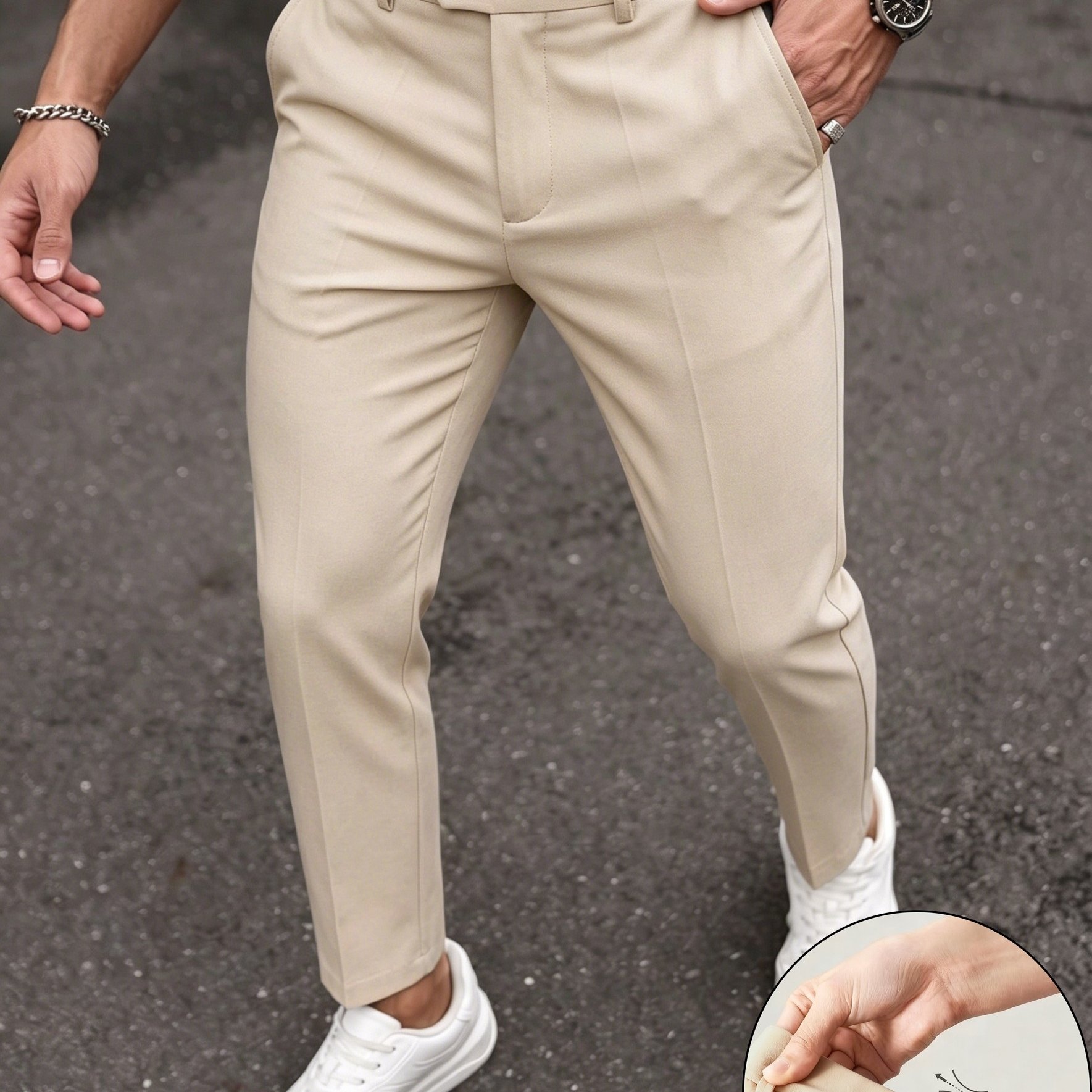 TEMU Pantalon habillé d' pour homme, élégant et polyvalent, pantalon long décontracté et confortable pour toutes , inclut un mouchoir de poche