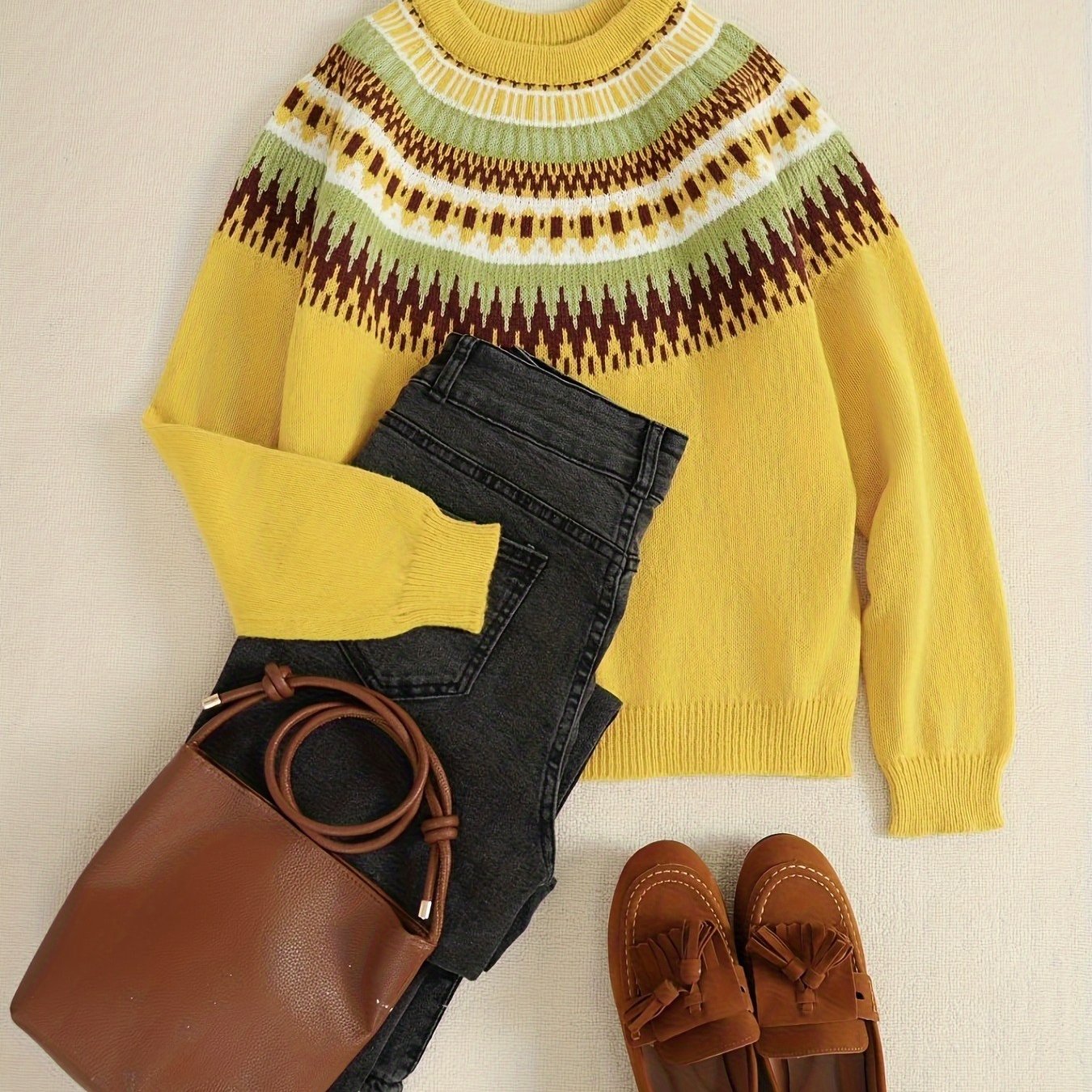 TEMU Ensemble Automne Hiver, Pull Islande Femme, Haut Décontracté Automne Hiver Femme