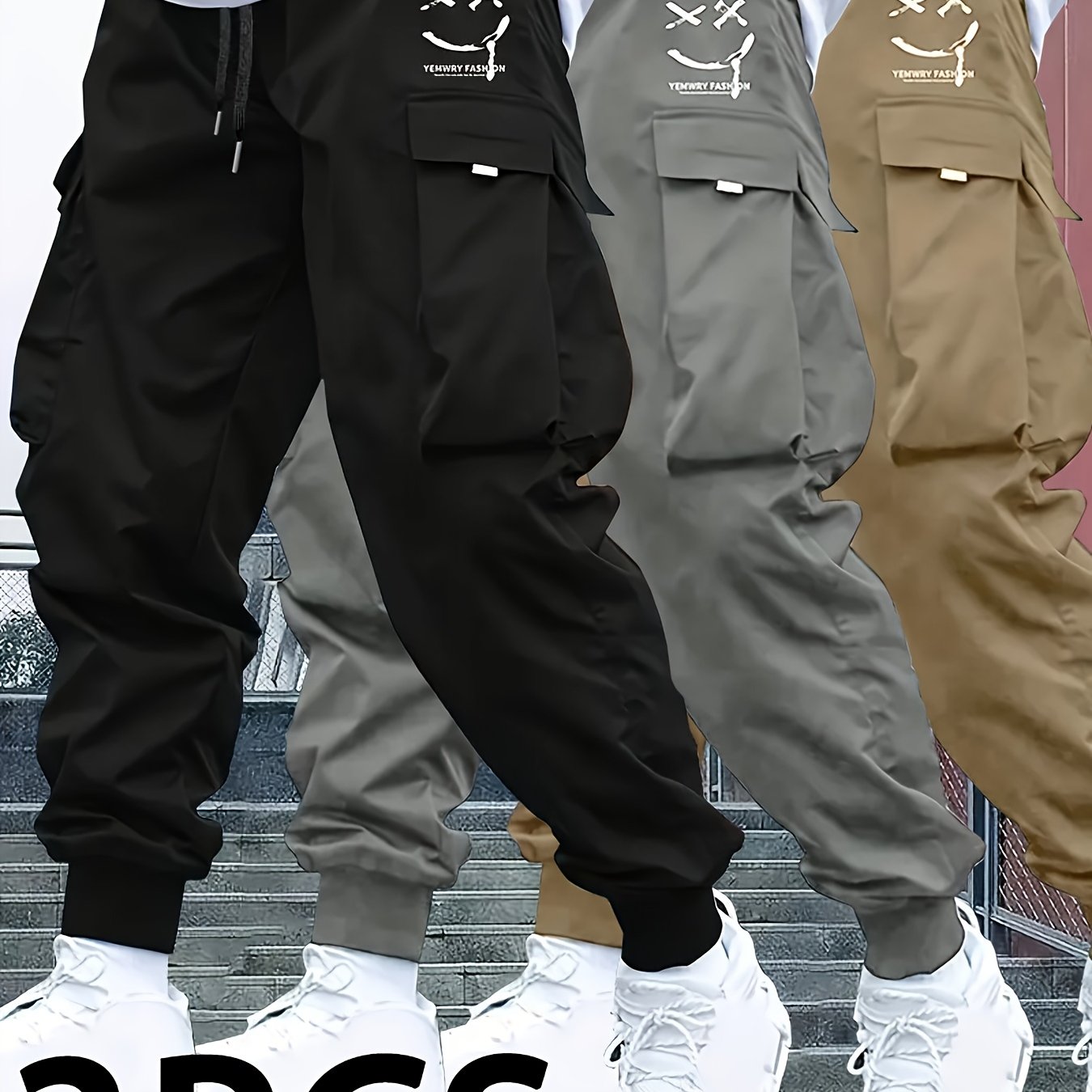 TEMU Ensemble de 3 pantalons cargo décontractés pour hommes, idéaux pour et , avec de multiples poches