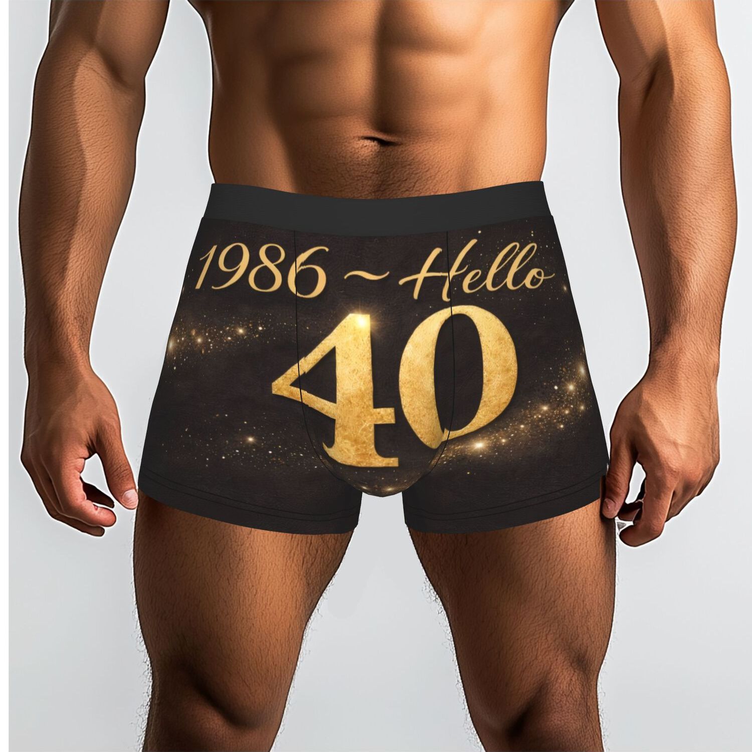 TEMU 1pc 1986 Hello 40th Birthday Golden Glitter Design Underpants Breathable Panties Men's Underwear Ventilated Shorts Boxer Briefs