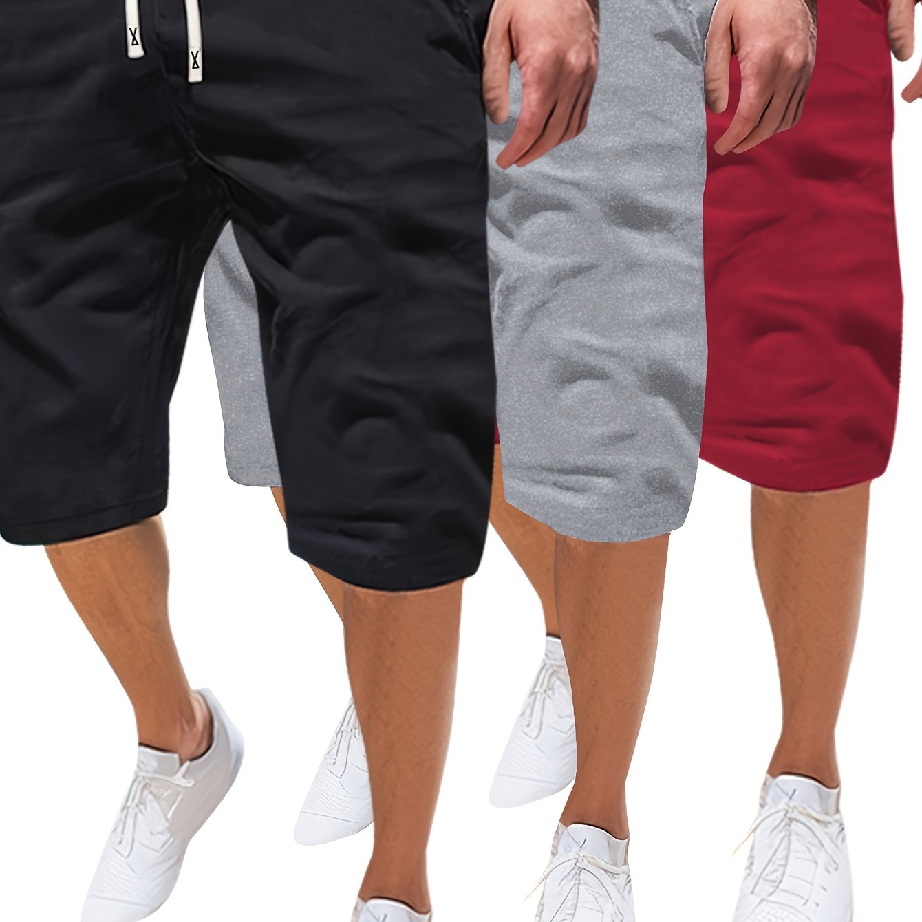 TEMU 3pcs Men's Summer Shorts, Solid Color Multi-pack, Lightweight Beach Casual Sports Jogger Shorts With Pockets And Drawstring