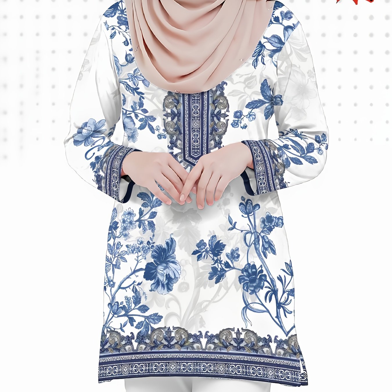 TEMU Printed Design - Not Textured/embroidered/sequin/white Semi-transparent. Dark Blue Floral, Branch And Leaf Pattern, And Exquisite Ethnic Style