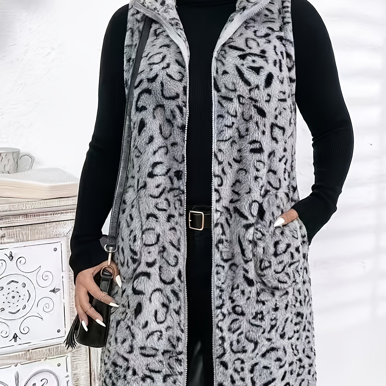 TEMU Plus Size, Women's Plus Size Long Leopard Print Vest
