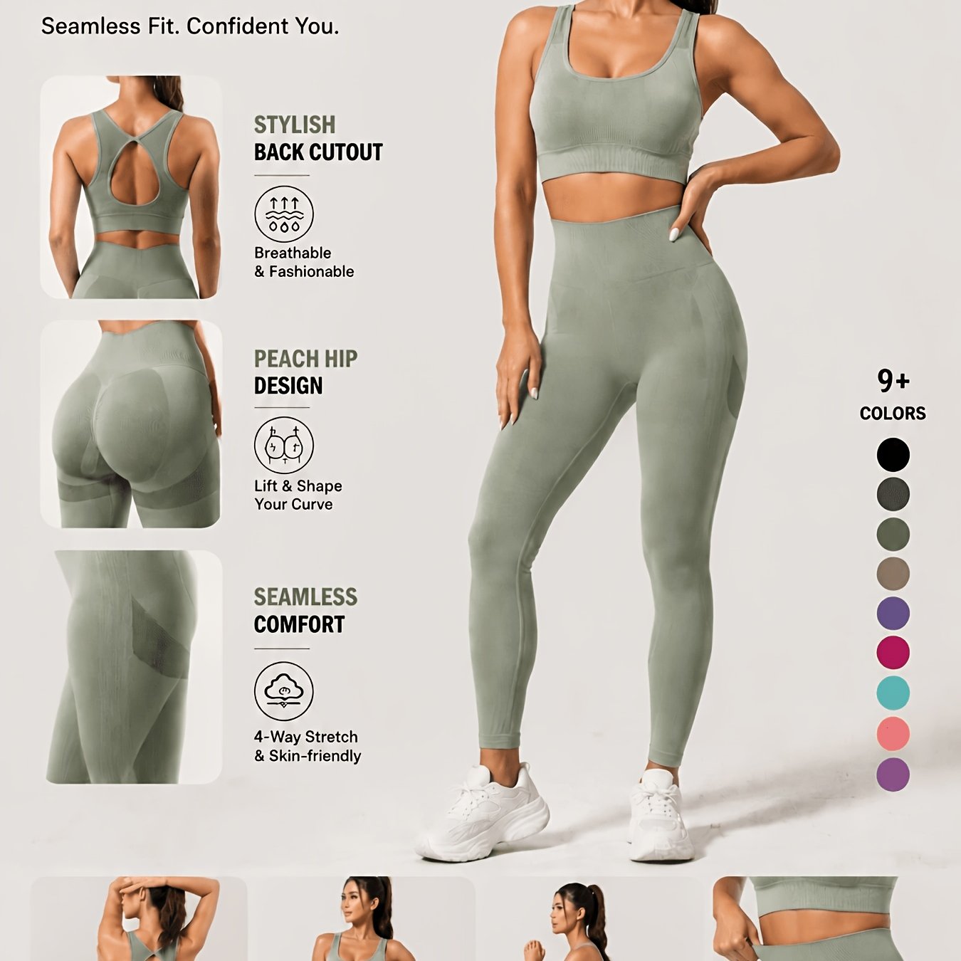 2pcs Yoga Workout Set, Crop Tank Top And High-waist Solid-color Long Pants, Women's Athletic Outfit