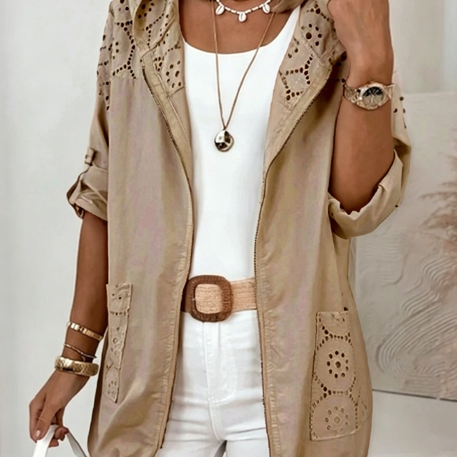 TEMU Chaqueta con capucha para mujer, , retales, volantes, suelta, con cremallera, cárdigan, top de larga