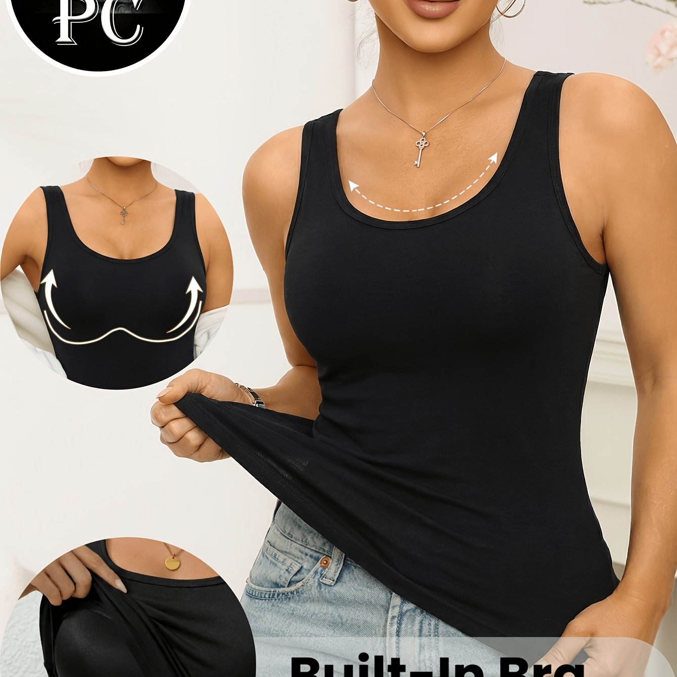 TEMU 1pc Zimi Women's No-bra Sports Bra Tank Top With Built-in Pads & Wide Shoulder Straps - Shock Absorption Support, Breathable Sleeveless Workout