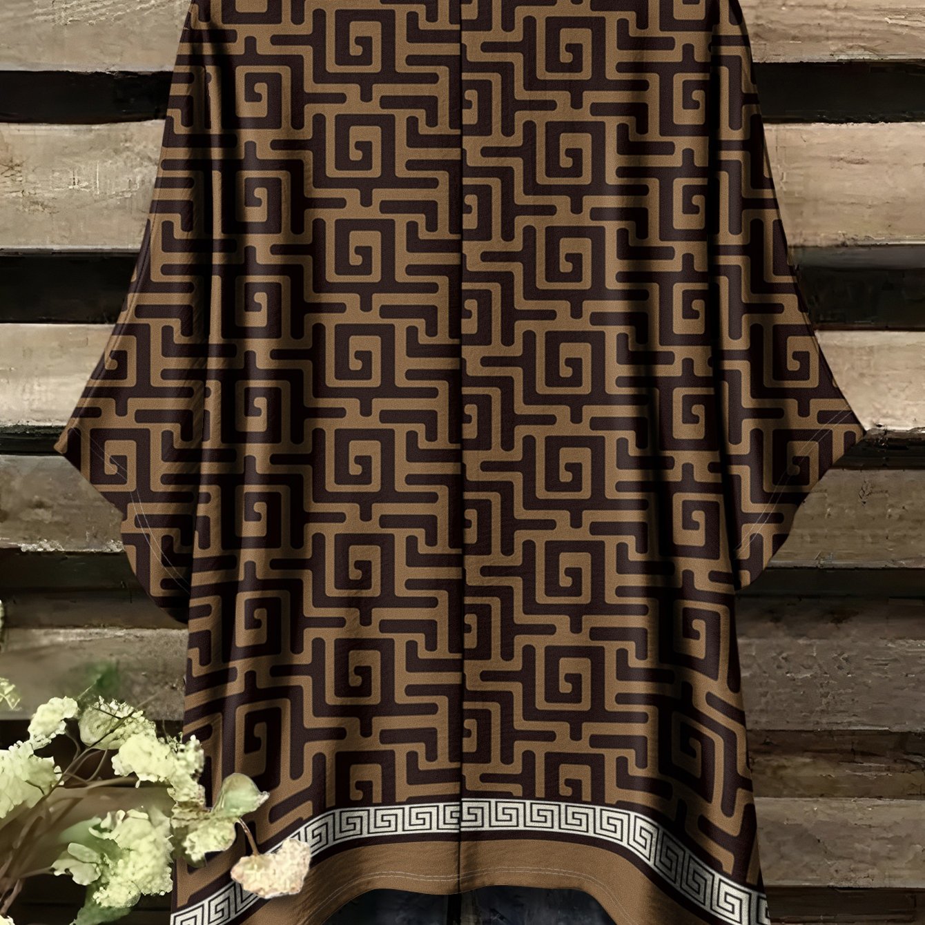 TEMU Plus Size - 0xl-9xl Plus Size - Women's Casual Fashion Shirt - Brown Geometric Print Batwing Sleeve Shirt