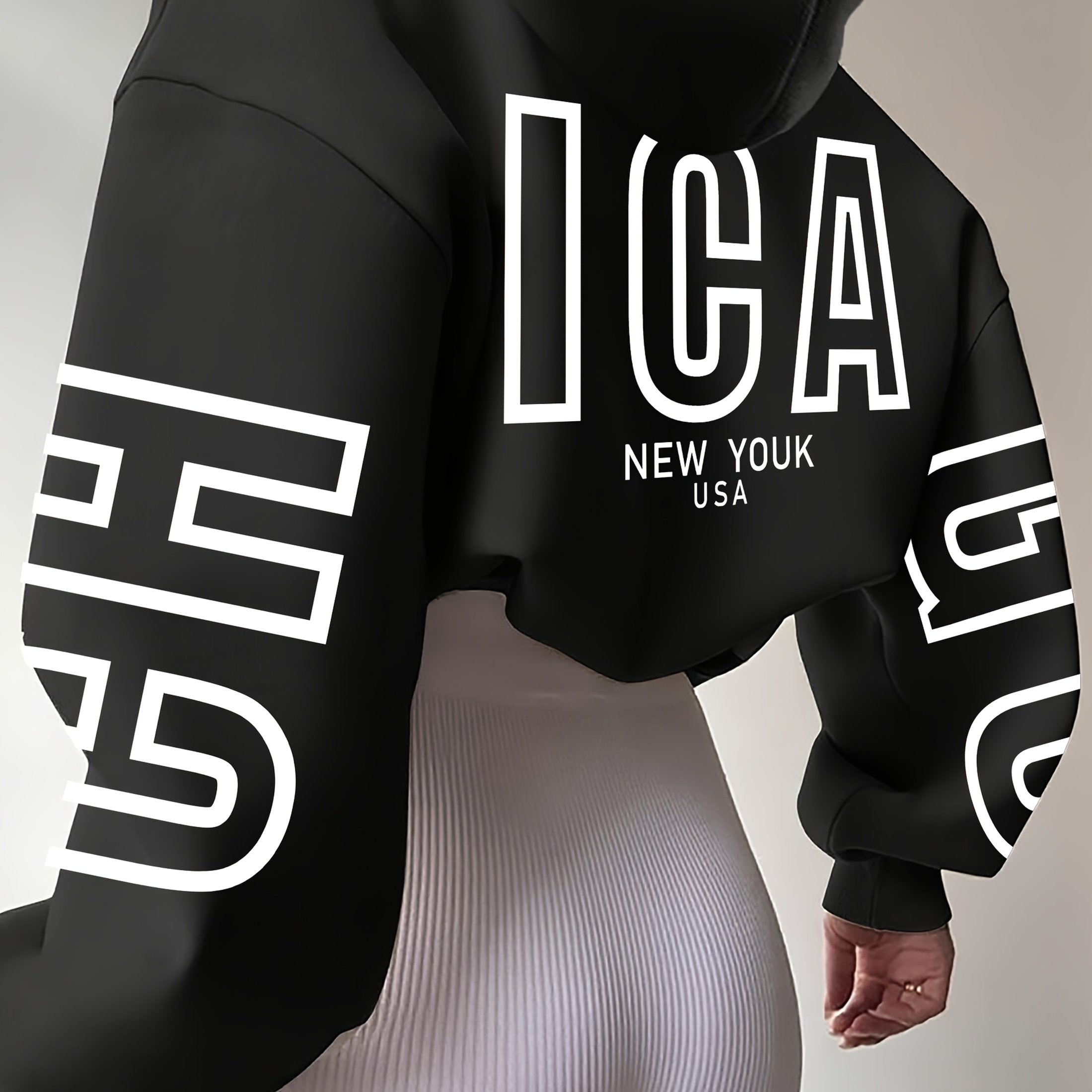 TEMU Women's Long-sleeve Hoodie With Chicago Prints, Loose Fit, Suitable For , Machine Washable, Ideal For Daily Wear And Casual Outfits