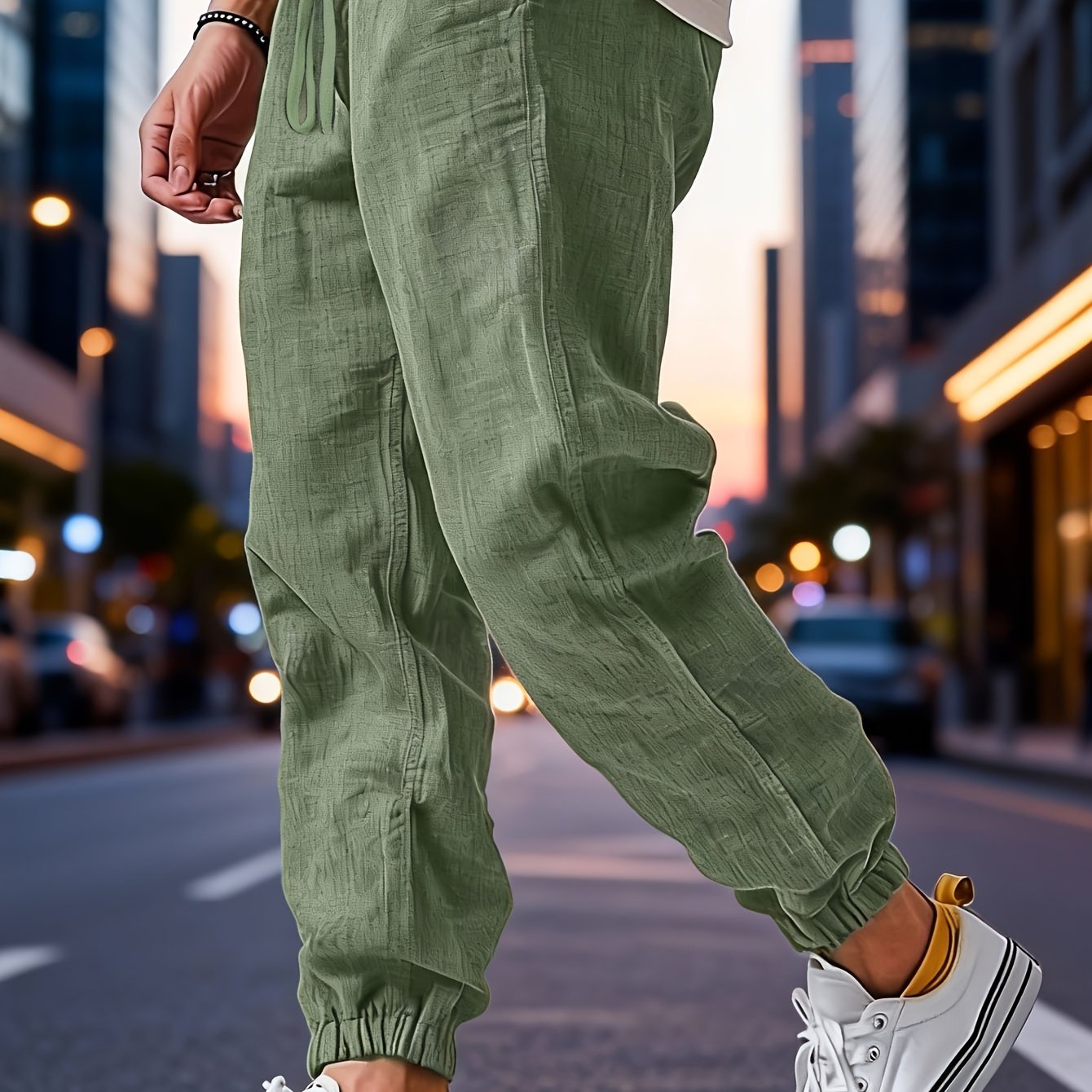 E-shop Herren-Leinenhosen, Gewebte Atmungsaktive Leichte Bündchenhosen, Einfarbige Casual mit Kordelzug, Ideal für den Outdoor-Sport im Frühling Sommer